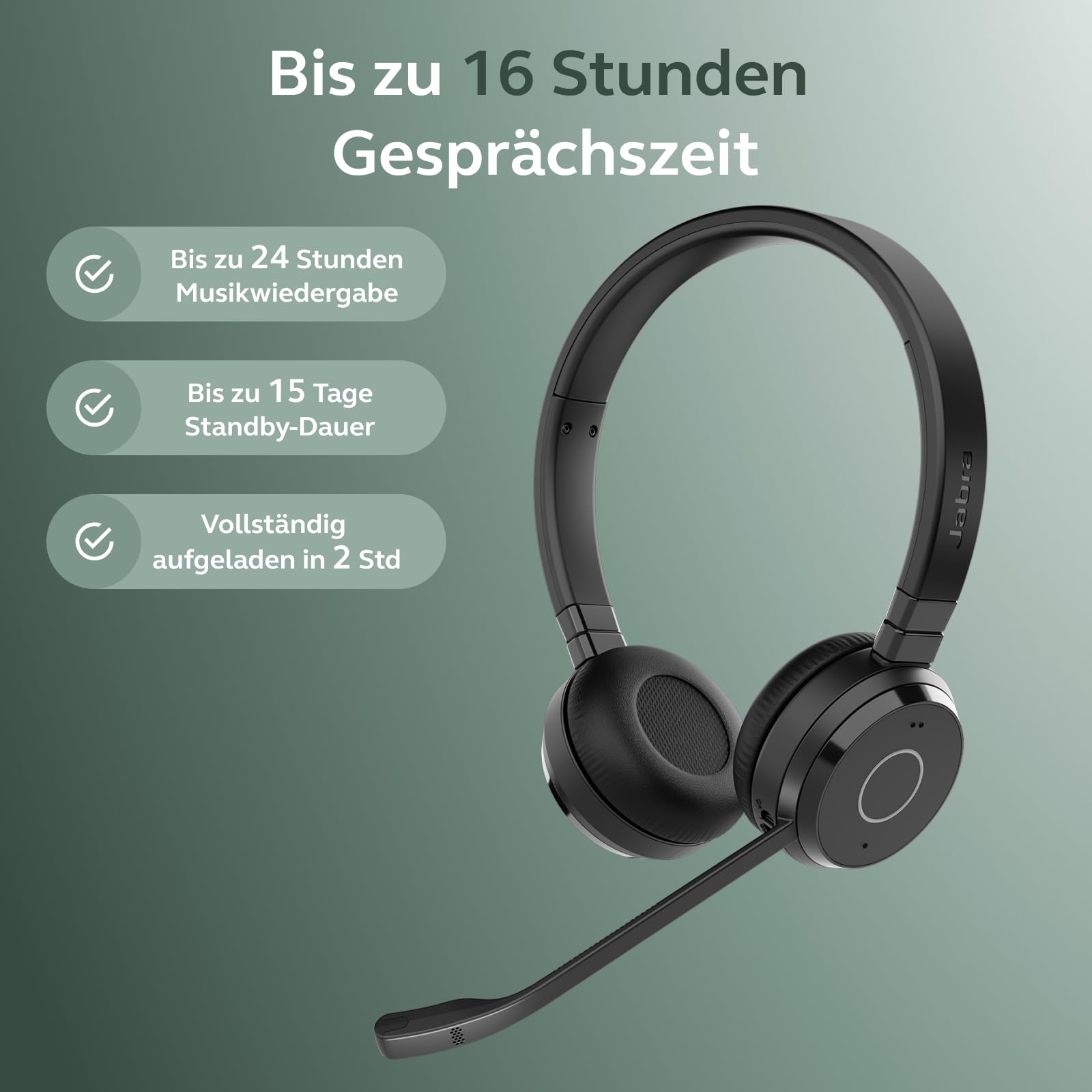 Jabra Evolve 65 TE (3. Ausgabe 2025) Kabelloses Bluetooth-Stereo-Headset mit Geräuschunterdr.-Mikrofon, verbindet 2 Geräte, 16h Akkulaufzeit, USB-A-Adapter, MS Teams-Zertifiziert, Schwarz