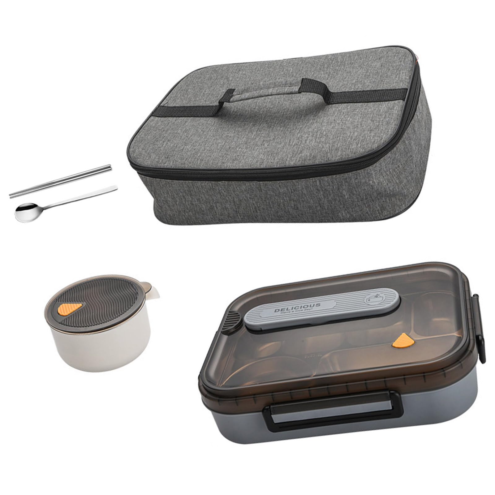 CAZSTYK Stainless Steel Thermal Lunch Container with Soup Bowl Spoon Chopsticks 6 Compartment Insulated Divided Bentos Box Set Stainless Steel Lunch Box