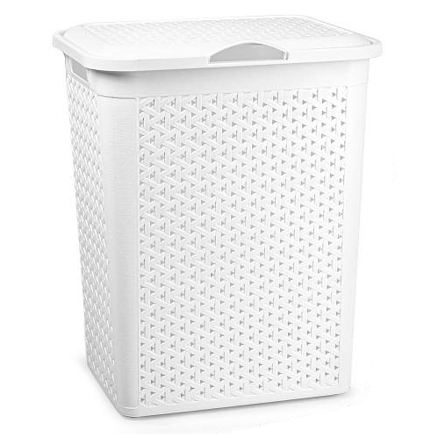 Cubo para Ropa Sucia con Tapa y Asas 38 Litros Plástico Imitación Mimbre Blanco 49 x 38,5 x 29,5 cm