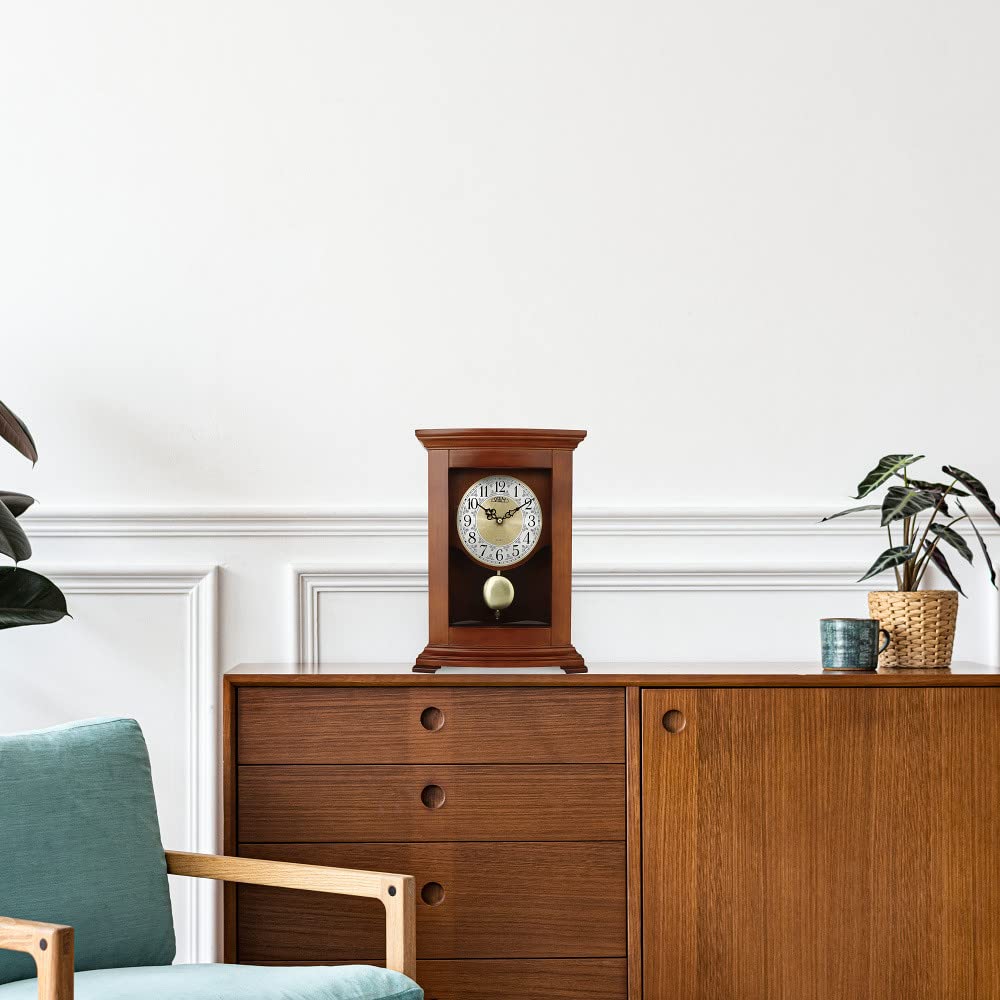 PRIM Orologio da tavolo, marrone, pendolo in legno, motore a passo al quarzo, quadrante decorato