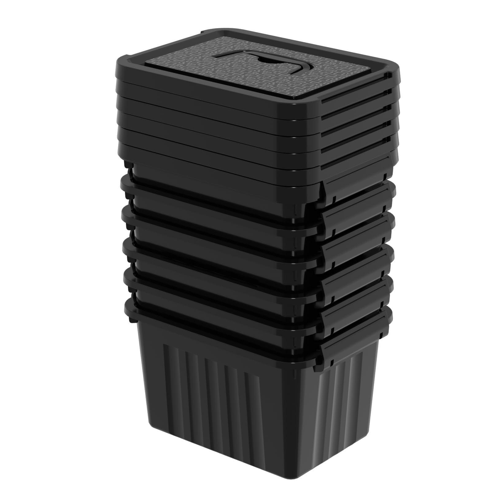 Contenedor de plástico negro de 6 cuartos de galón con asa, paquete de 6 | Cajas pequeñas de plástico con tapa