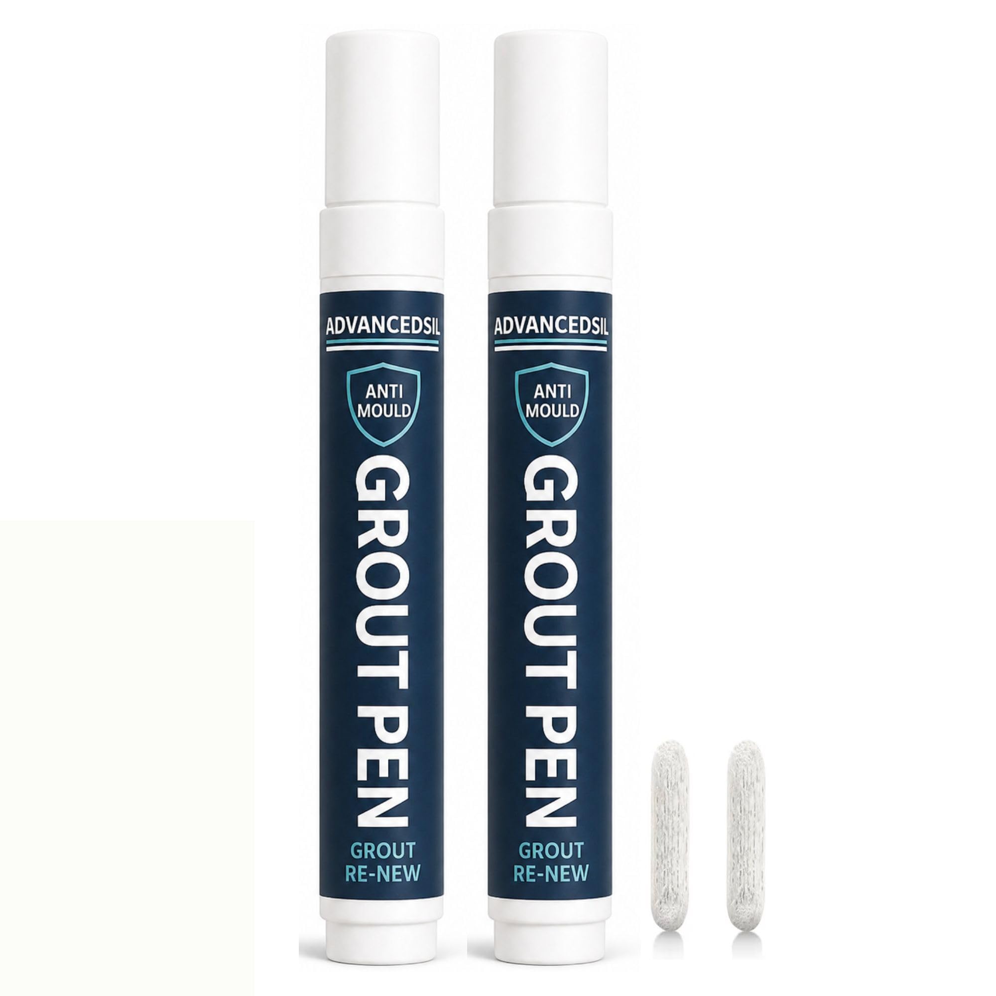 ADVANCEDSIL Grout Pen 2 Pack White Grout Pens with 2 Extra Replacement Tips, Grout Paint Marker for Tile Lines, Grout Whitener and Restorer for Bathroom, Kitchen, Shower, Floor and Wall Tiles