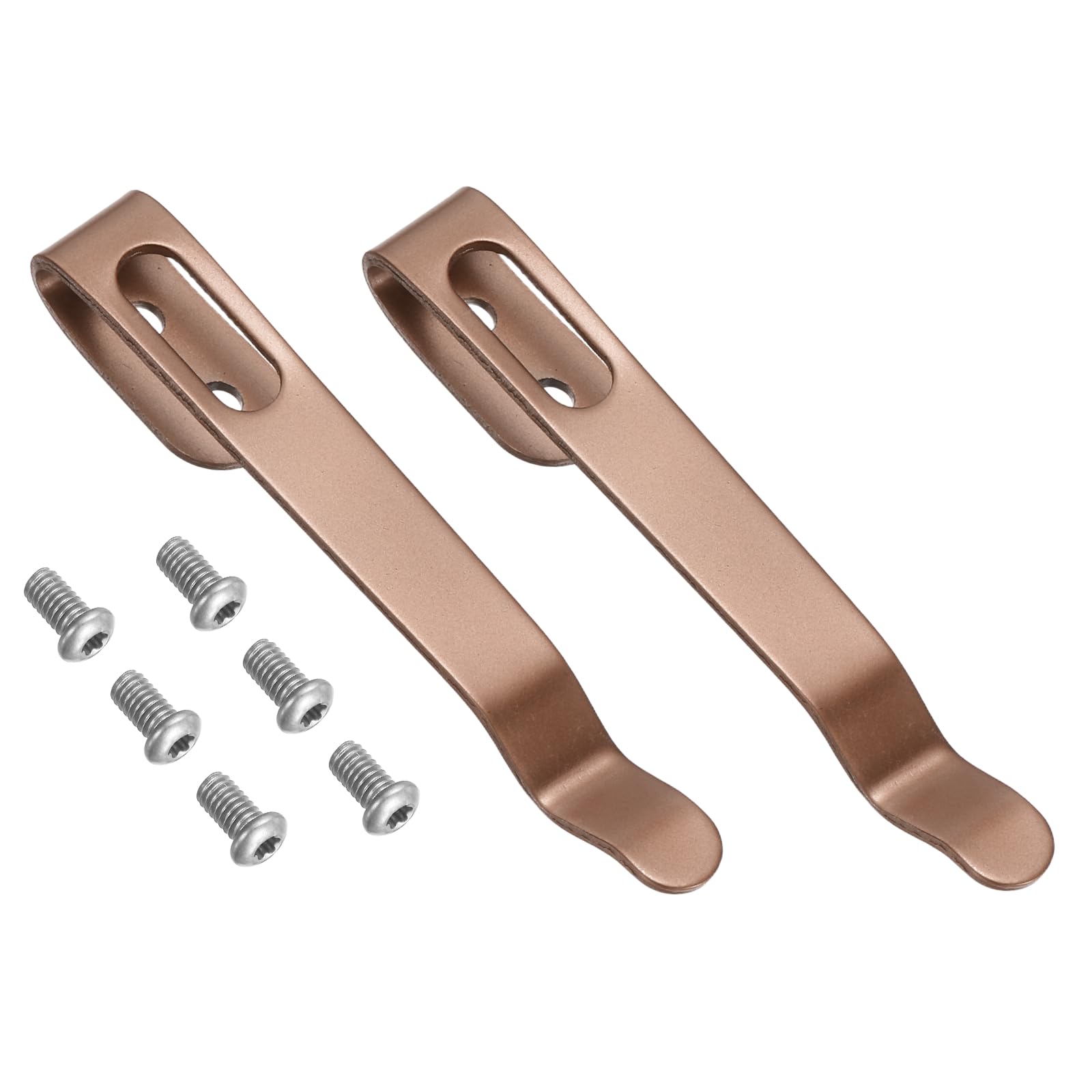 sourcing map 2Set Deep Carry Pocket Clip 2.01"(51mm) Length 420 Stainless Steel Blackening Universal Folding Knife Pocket Back Clip with Screws for Man Knife Replacement Parts, Rose Gold