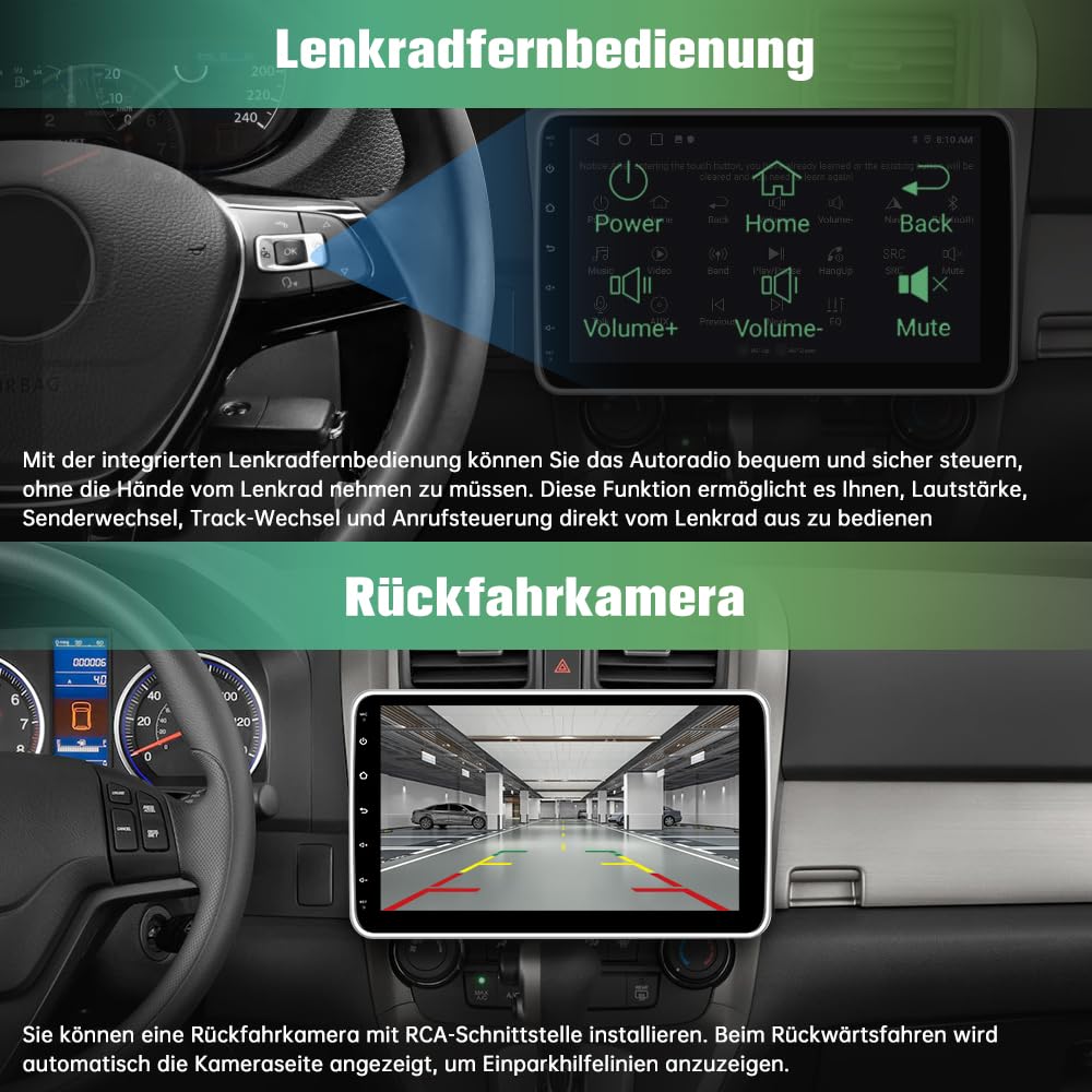 Junsun Android universal Autoradio 4GB+64GB 10.1 Zoll Touchsreen,Android 13 CarPlay, Android Auto, FM Radio, Bluetooth, WLAN, Navigtion, Lenkradsteuerung