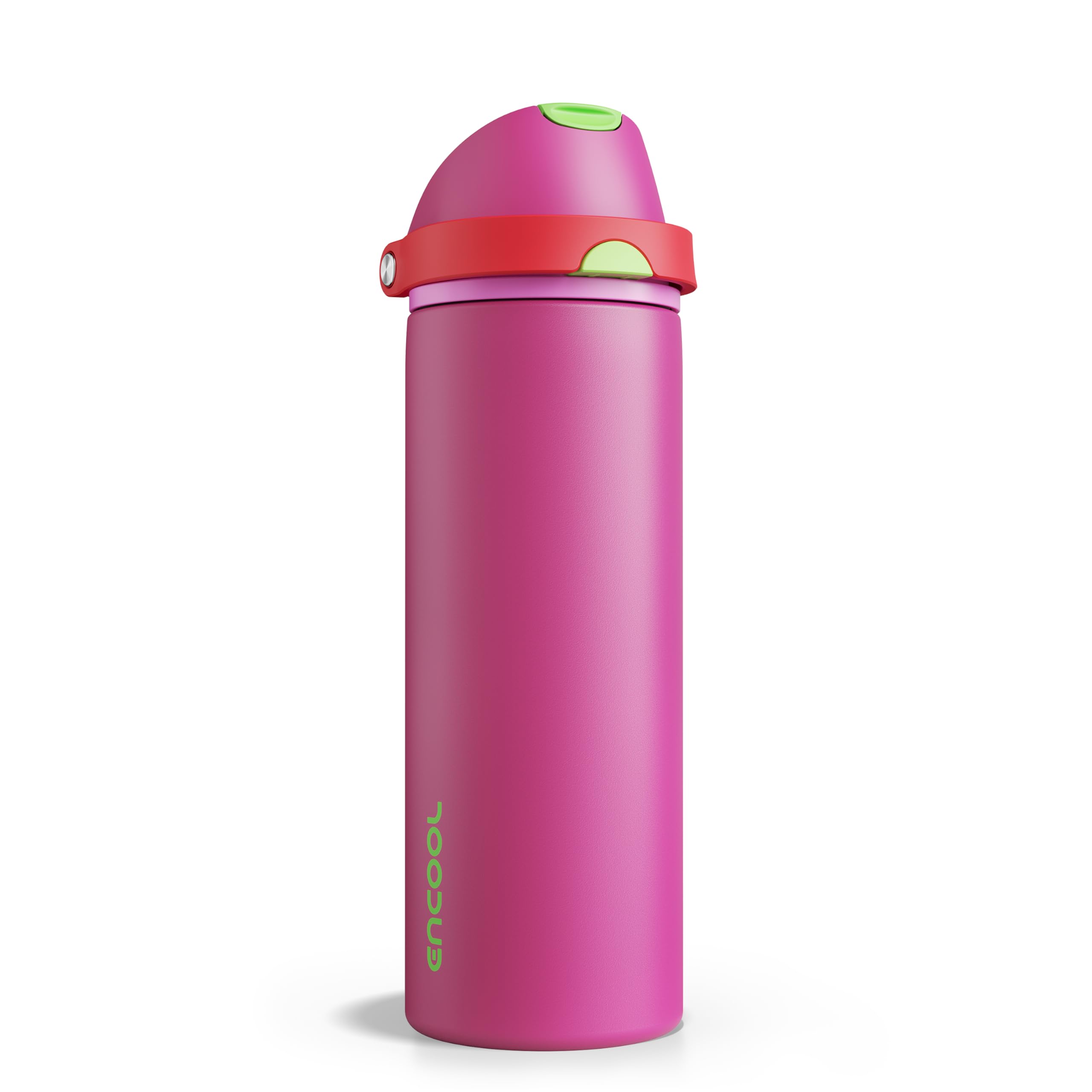 Insulated Water Bottle with Straw - Encool Stainless Steel Water Bottle with Push Button Lid, Leak-Proof &amp; BPA-Free, Keeps Cold for 24 Hours for Sports, Travel, Gym (24 oz, Cerise Pink)
