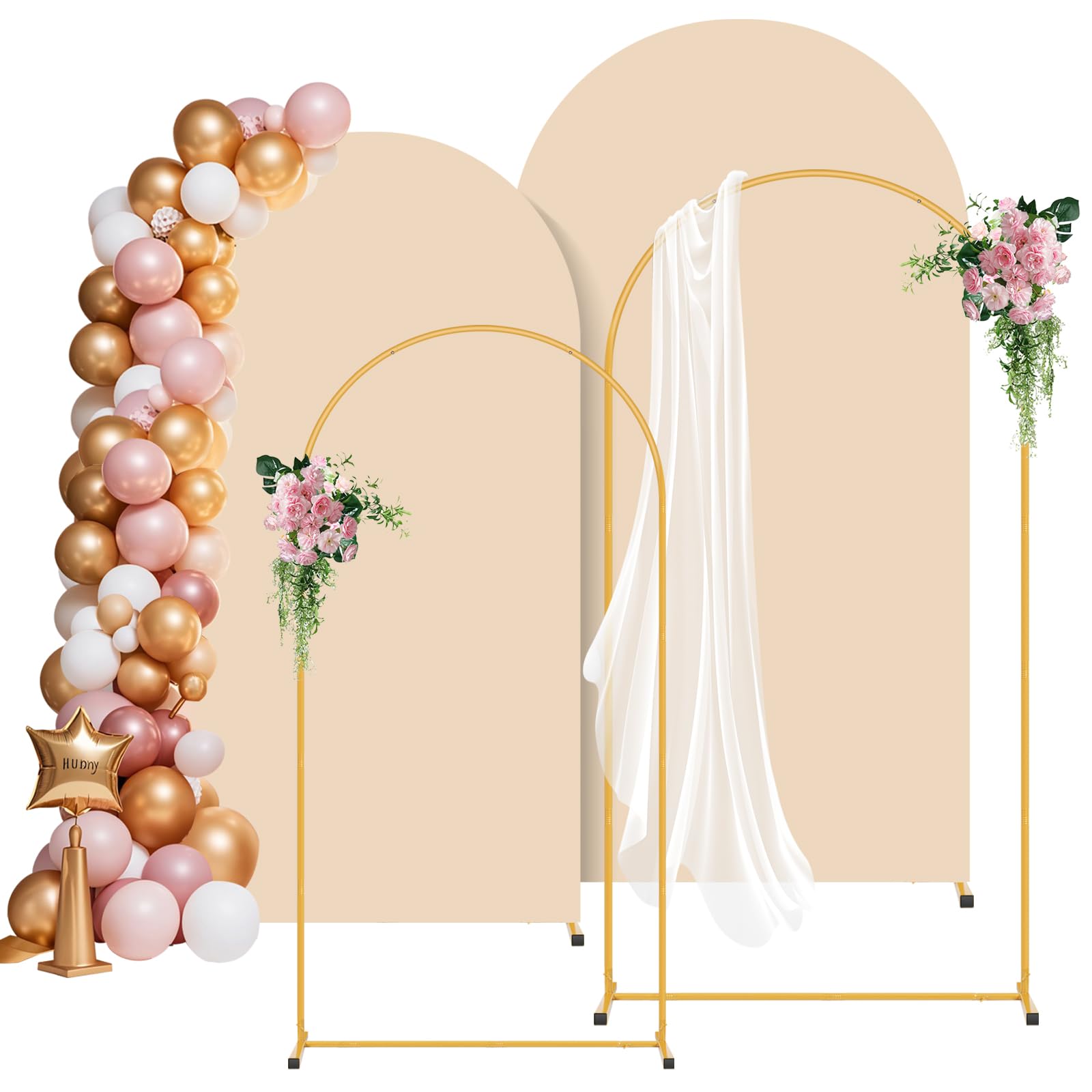 Photo 1 of 2 Pack Metal Arch Backdrop Stand and Cover Set (6FT / 7.2FT), Backdrop Arch Stand with Beige Arch Backdrop Cover