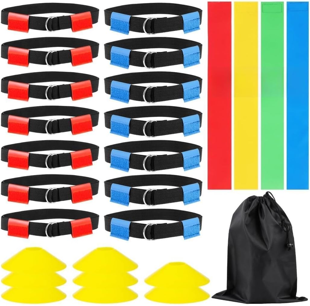 14-Player Football Flags And Belts Bundle, Flag Football Set With 14 Belts, 56 Flags, 8 Cones, And Complete Football Flag Competition Kit