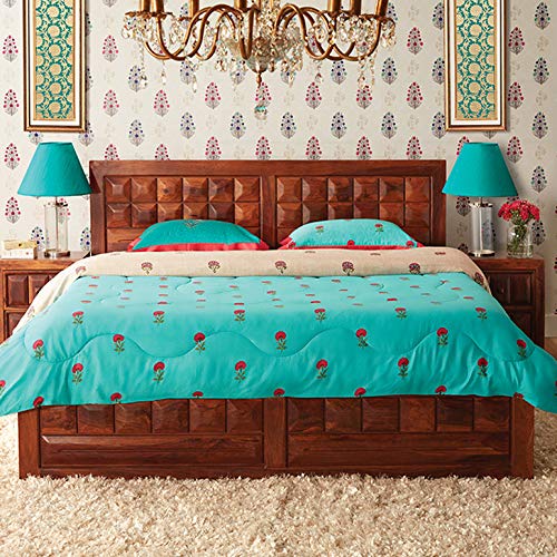 HomeTown Woodrow Solid Wood Hydraulic Storage Queen Size Bed in Honey Colour