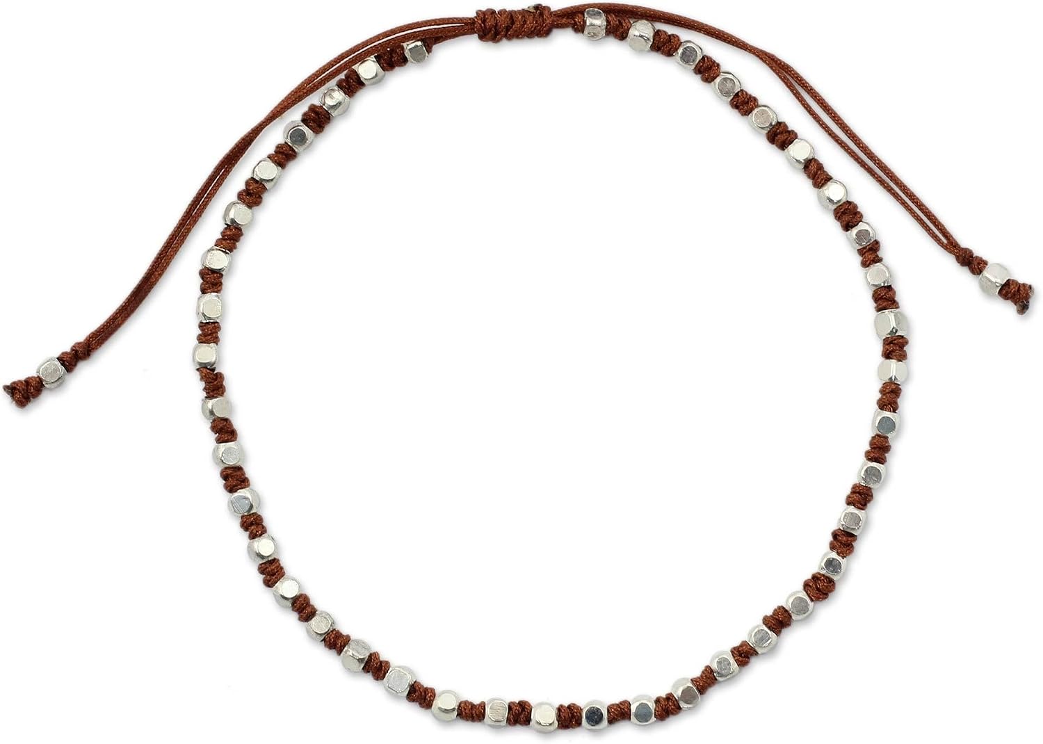 NOVICA Artisan Handmade Silver Accent Beaded Bracelet Artisan Crafted Plated Macrame Thailand [6.25 in min L x 9.5 in max L 3 mm W] ' Brown Boho Chic'