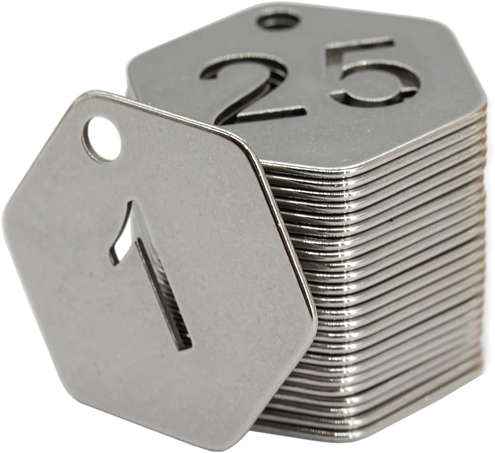 StayMax Hexagon Shape Hollowed Stainless Steel Number Tags Key Tags ID Tags (1-25)