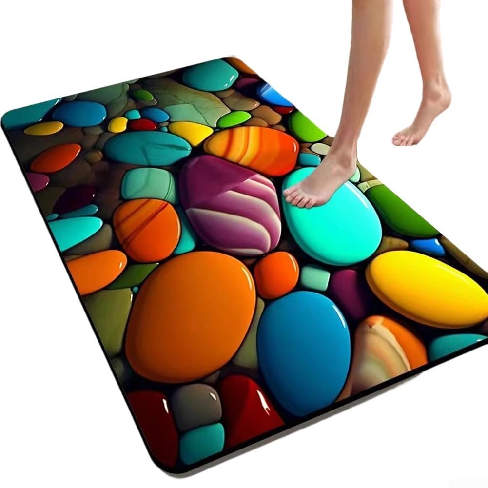 Tapis de bain en terre de diatomée 3D motif galets absorbants antidérapants à séchage rapide 40 x 30 cm (2 40 x 60 cm)