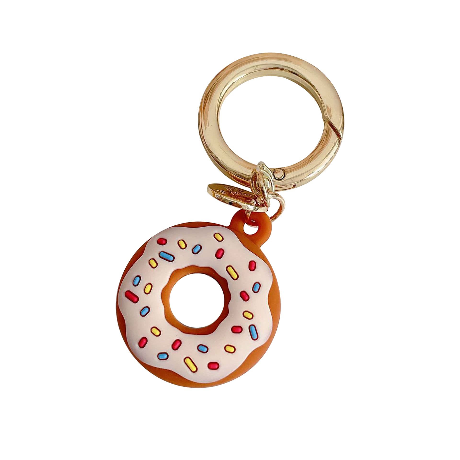 HSYHERE Creative Beautiful Donut Protection Case for AirTag, Men Women Lightweight Soft TPU Silicone Rubber Anti-Lost Finder Tracker Locator AirTags Case Cover Car Keychain Key Ring Key Chain -White