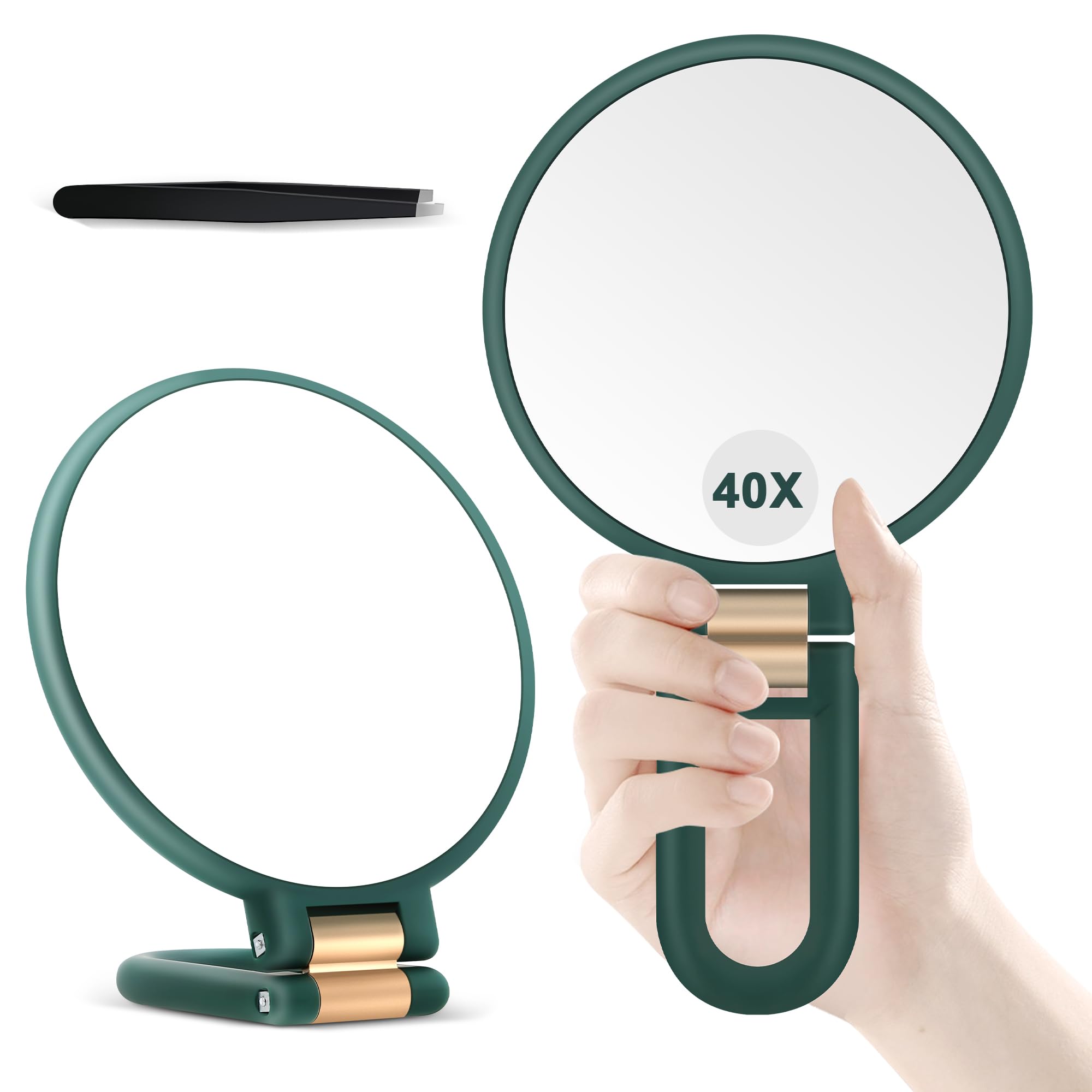 MIYADIVA 40X Magnifying Mirror, Hand Mirror for Makeup, Double Sided with 40X/1X Magnification, Travel Essential, Portable Foldable for Desktop and Bathroom, Gift for Women, Green — image 1