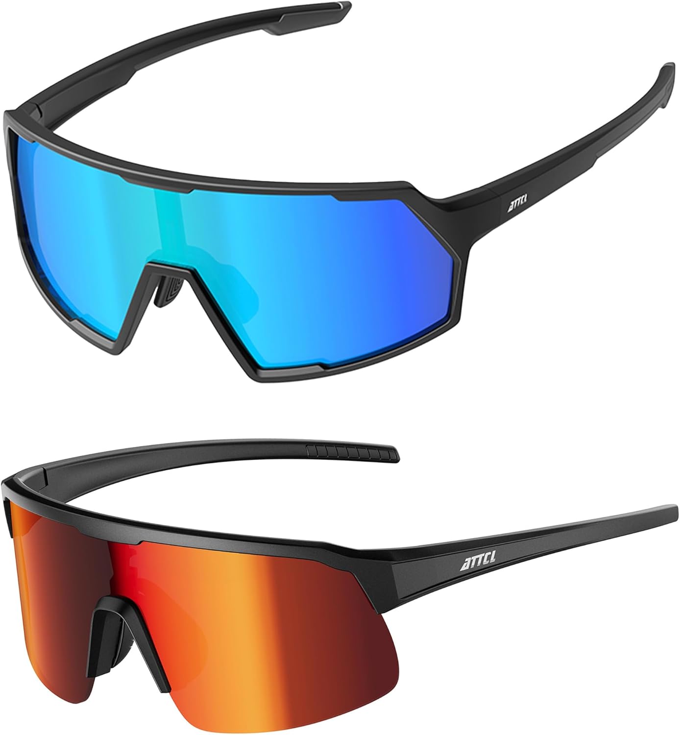 ATTCL Bundle Unisex Sports Cycling Sunglasses Men Women Biking Glasses UV Protection MTB Bicycle Riding Goggles:(KC08-Black-Blue)+(KC07-Black-Red)