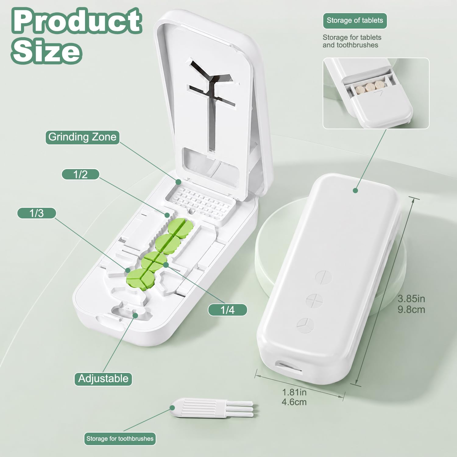 Tablettenteiler(mit Pinsel) Pill Cutter丨Pillenschneider ，Tabletten Teiler für Große und Kleine Tabletten,Medikamententeiler mit Aufbewahrungsfach,für Reise & Haustier