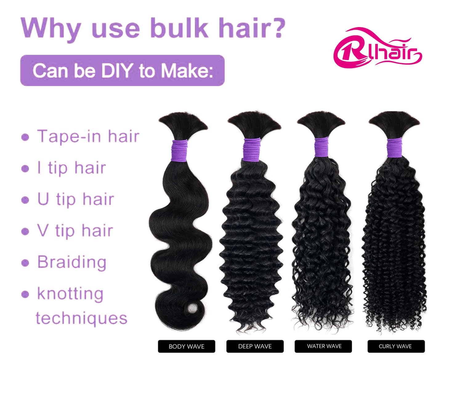 Human Braiding Hair Deep Wave Bulk Human Hair Boho Hair For Braiding No Weft 100g (1Pack-2Bundles) 100% Human Hair Micro Braiding Hair For Bohe Braids (16inch, Natural Black)