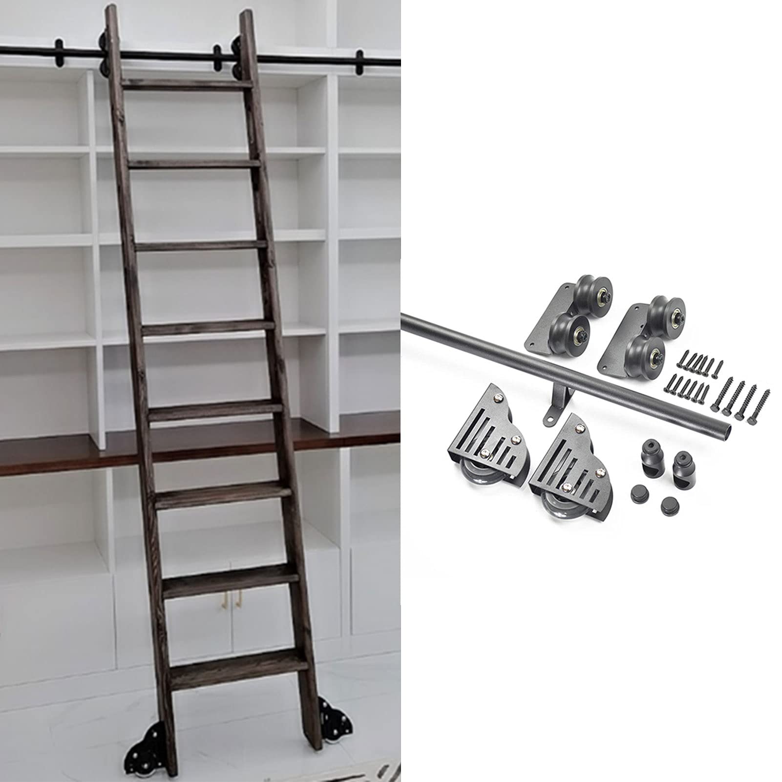 Kit quincaillerie pour échelle coulissante MiroDo rail rond noir de 1m à 6m sans échelle