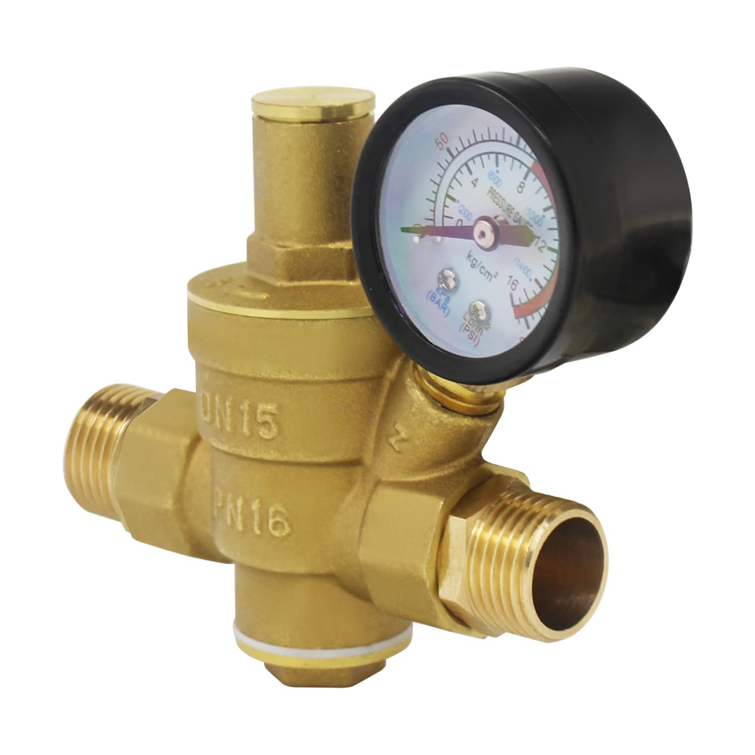 DN15 DN20 DN25 DN32 BSPPajustable latón agua flujo válvula reductora presión con manómetro - hembra 1/2 3/4 1 1-1/4 pulgada (DN32 con conector 2pcs)
