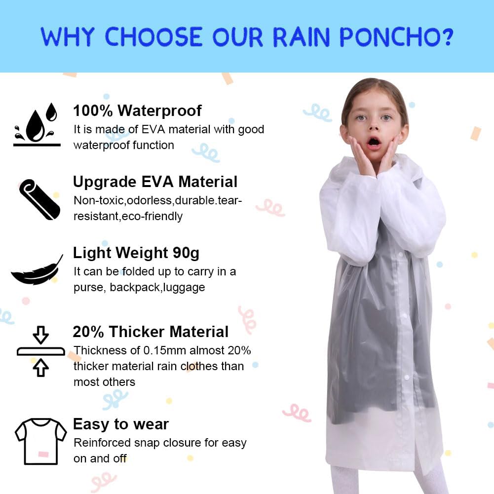 Vicloon Chubasquero Niño 2PCS Impermeable EVA Poncho Lluvia Capucha Espesar Altura 120-150 cm
