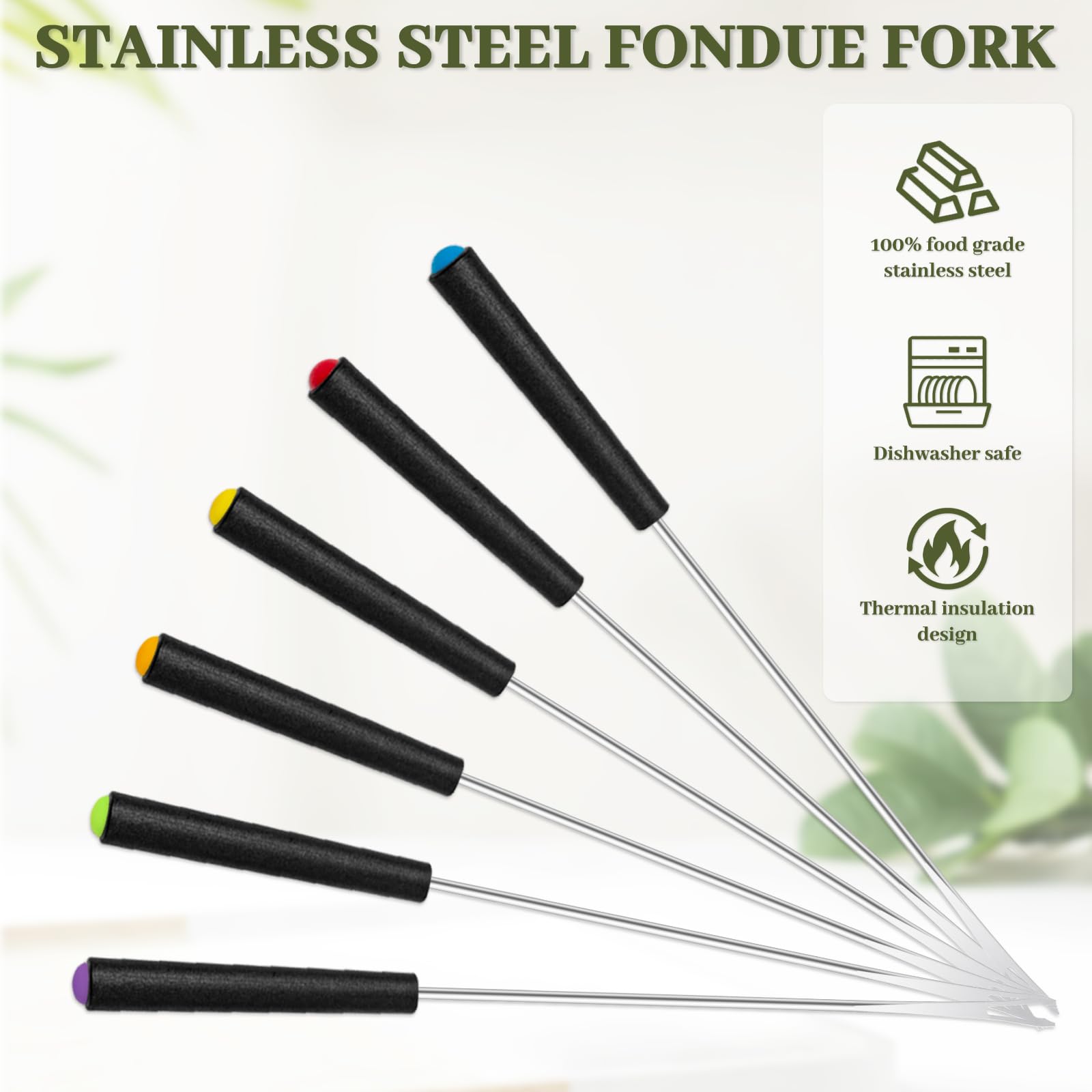 9.45 Inch Stainless Steel Fondue Forks, 6pcs/Set Fondue Sticks, Smores Sticks With Heat Resistant Handle For Chocolate Fountain Cheese Fondue - View #3