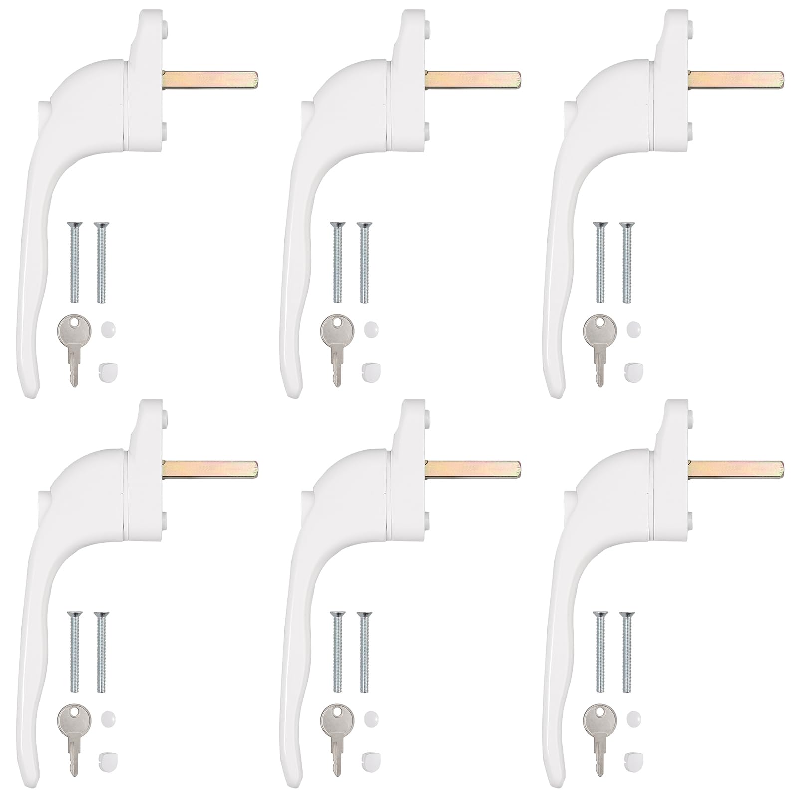 Kamtop Upvc Window Handle, 6 PCS Universal Window Handle Lock with 43mm Spindle Length, Double Glazing Window Handles Replacement, Aluminum, for Home Office Upvc PVC Windows, White