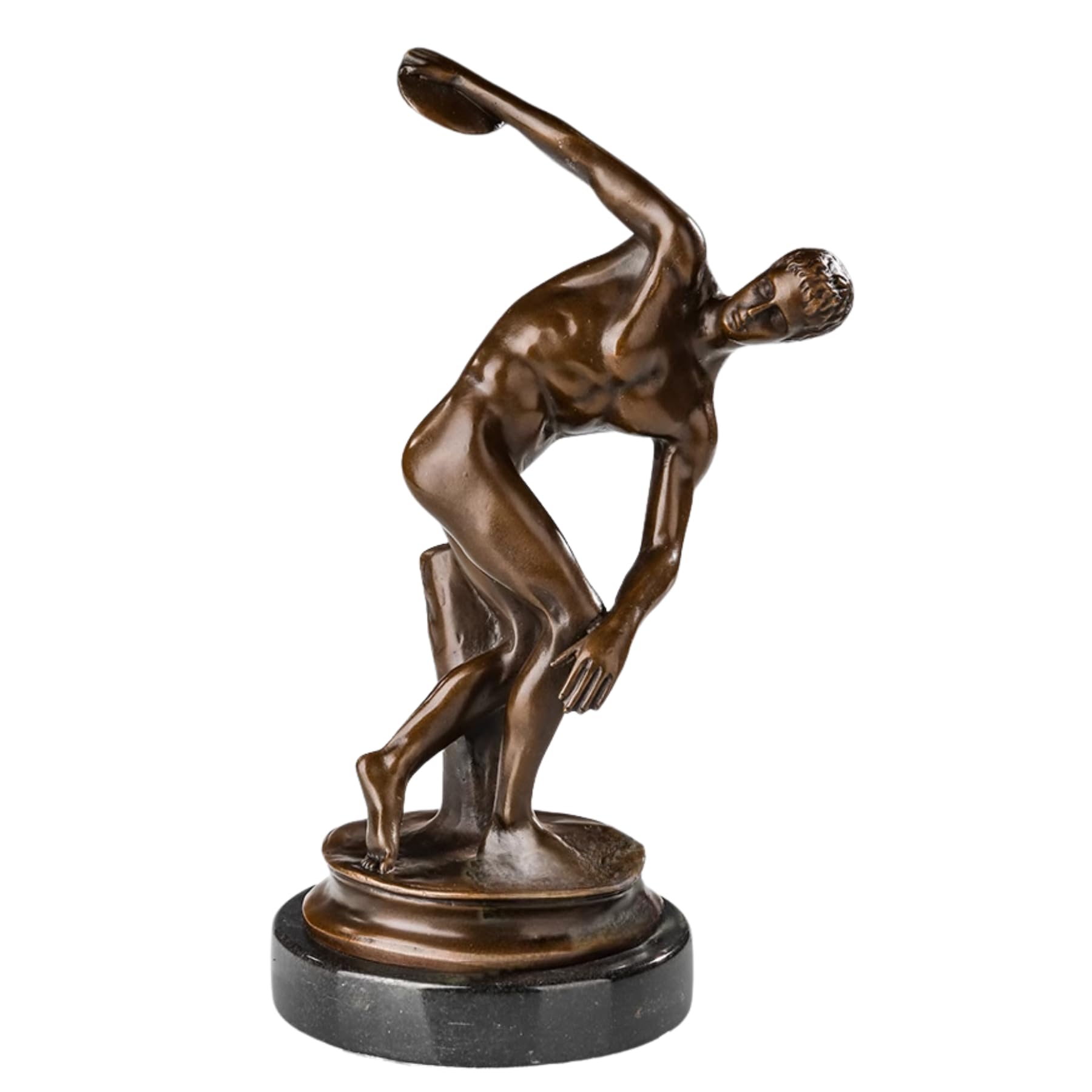 Aottsd Antique Bronze 7.9" Bronze Discus Athlete Sculpture Marble Base Classic Home Decor Green