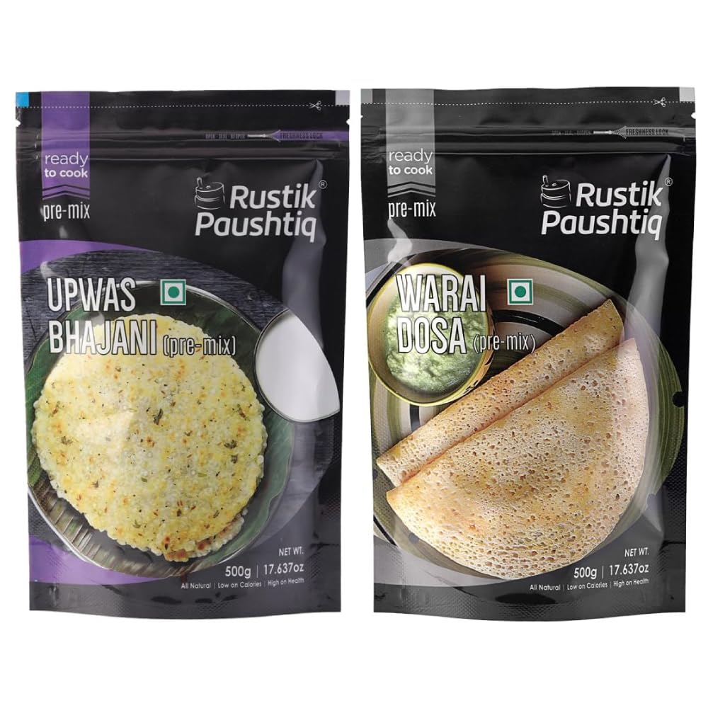 RUSTIK PAUSHTIQ Special Fasting Powerhouse Combo | Warai Dosa And Upawas Bhajani Pre-Mix | Ready to Cook Food | Fasting Special Food | Natural Ingredient | No-Added Colors and Preservatives (Pack of 2) (B0D78VD1NN) Amazon Price History, Amazon Price Tracker