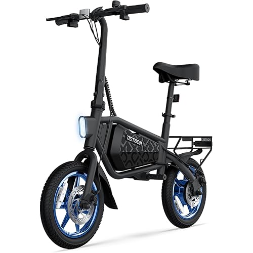 Jetson Bolt X Electric Bike, Foot Pegs, Easy-Folding, Built-in Carrying Handle, Rear Cargo Rack, Twist Throttle, Cruise Control, Up to 15.5 MPH, Range Up to 15 Miles, Ages 12+, Black, JBOLTX-BLK