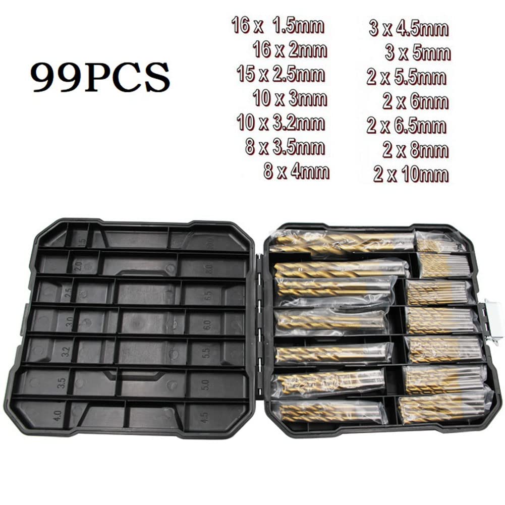ZYWUOY Set di punte da trapano in Hss rivestite in titanio da 99 pezzi per kit in metallo in legno da 1,5-10 mm con custodia
