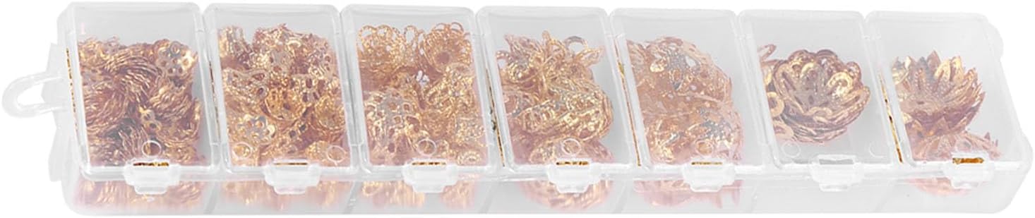 Yctze 2Colors 300pcs Floral Spacer Beads, 7 Sizes, Jewelry Making Findings, Metal Craft Accessories, Ideal for Necklace, Bracelet, Pendant, Silver and Gold Plated (Gold)