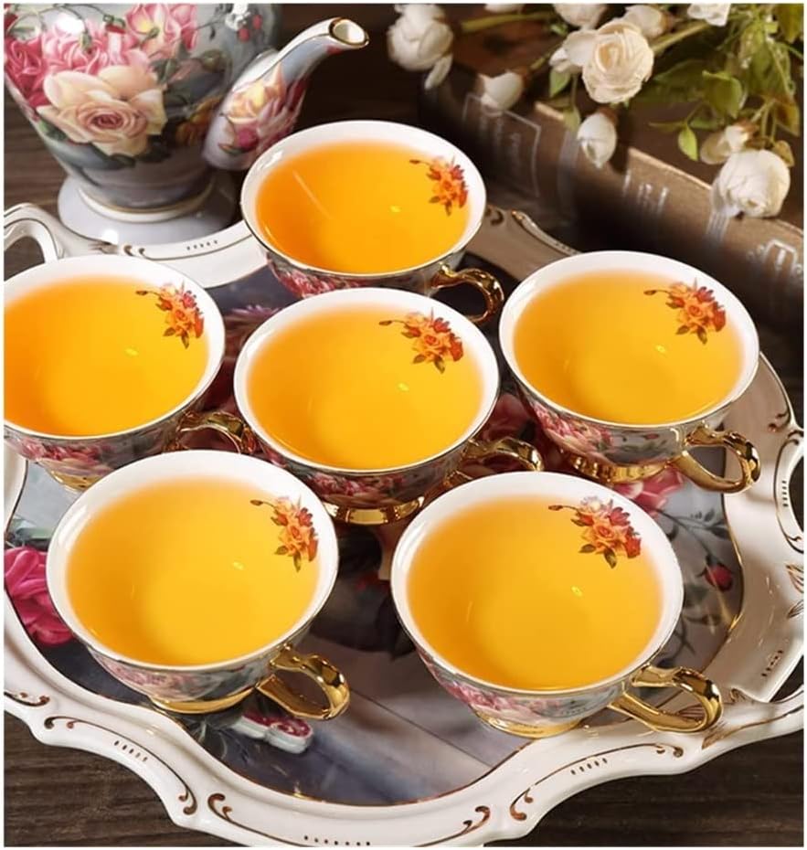 Classical Rose European Bone China Coffee Set Home Afternoon Tea Set Ceramic Coffee Cup and Tea Cup Gift Box