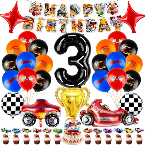 Luftballon4 Auto Luftballons Geburtstagsdeko Junge, Car Tortendeko Geburtstag Deko 3 Jahre Rennwagen Folienballons Party Deko Ballons Girlande Geburtstag Kindergeburtstag Deko Party Supplies Kinder