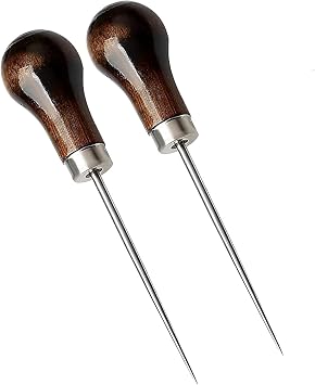 2 Pcs Sewing Awl Wooden,Gourd Shape Awl Tool Sharp,Bradawl Tool for Wood,for Leather Punching Craft,Leather Sewing Crafting,DIY Handmade Needle Punching