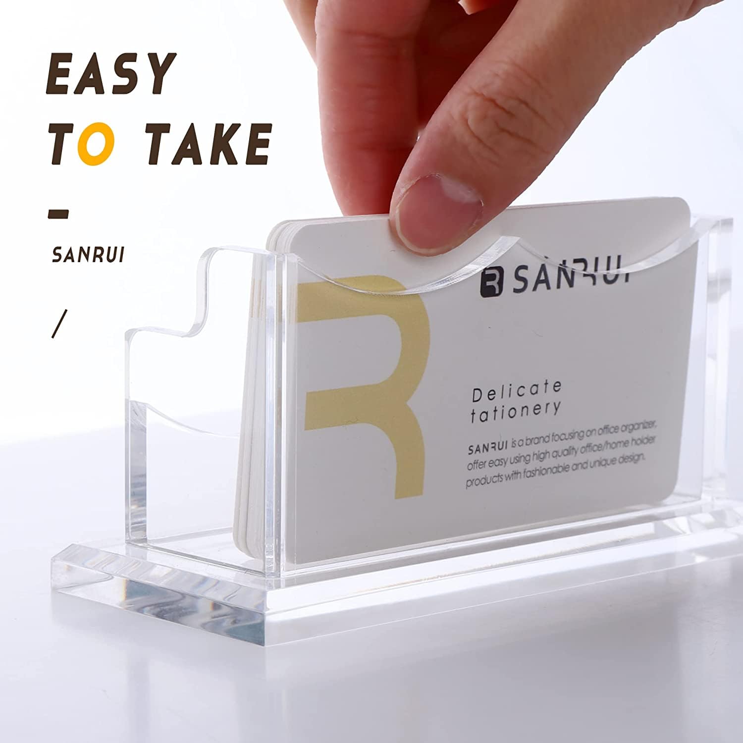 SANRUI Acrylic Business Card Holder for Desk, Single Clear Name Card Display Stand & Organiser - Image 3