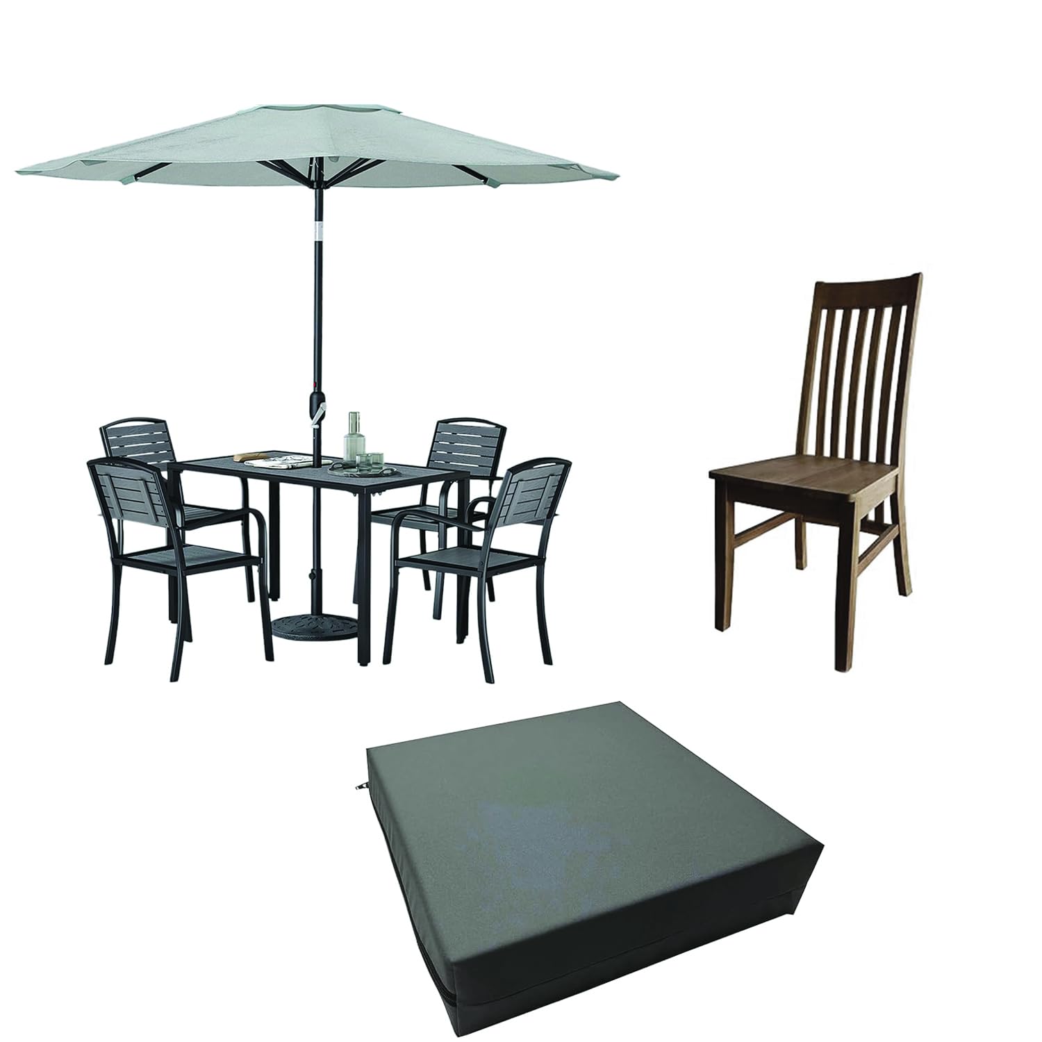 10cm (4"Inch) Seat Pad Foam Cushion with Removable Water-Resistant Zip Cover, For Sofa Seat Replacement, Dining, Garden Chairs, Indoor/Outdoor Summer Seating (Charcoal, 70 x 61cm / 27.5" x 24")
