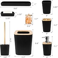 Vista 6 de Juego de accesorios de baño negro, juego de 9 piezas con cubo de basura, bandeja, dispensador de jabón, soporte para cepillo de dientes, taza