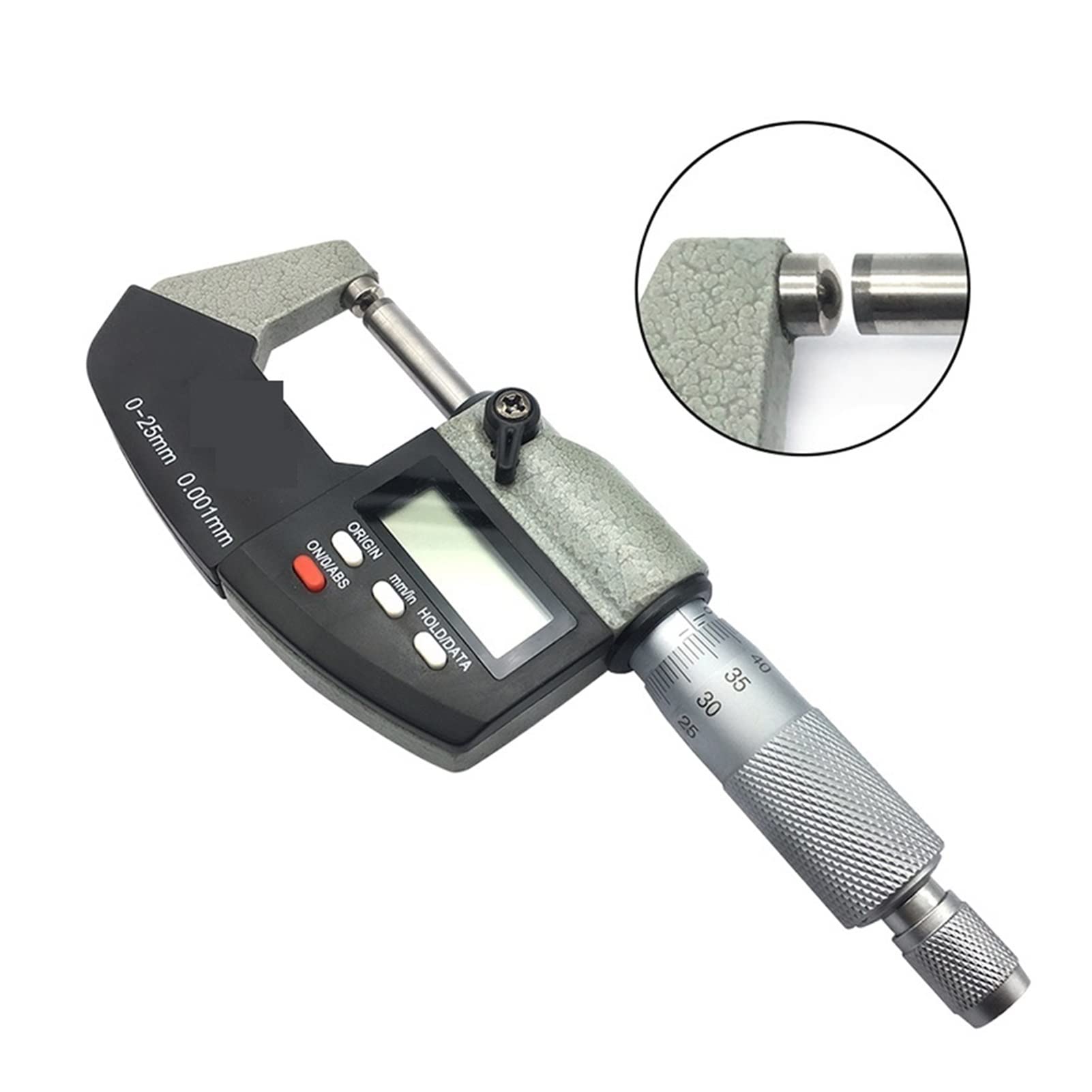 Mikrometer, Einzelner Rundkopf digitales Außendurchmesser 0-25mm 0,001mm Metrisches Messgerät Mikrometer Genaues Messwerkzeug mit Kasten