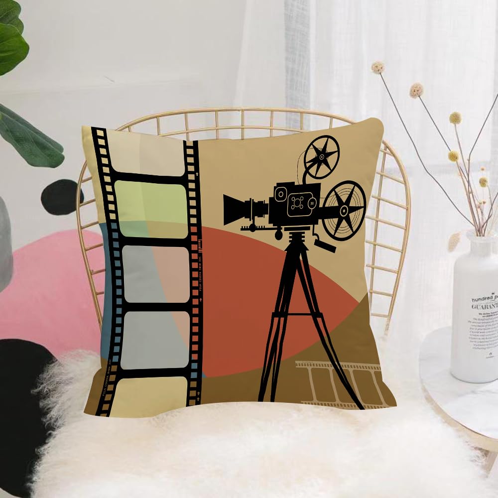 HYOSXW Cushion Cover,Throw Pillow Case Home Decorative for Living Room Bedroom Sofa Chair 16X16 Inch,Cinema, Abstract sition in colorful retro style with projection border and stri,Pillowcase 40X40cm