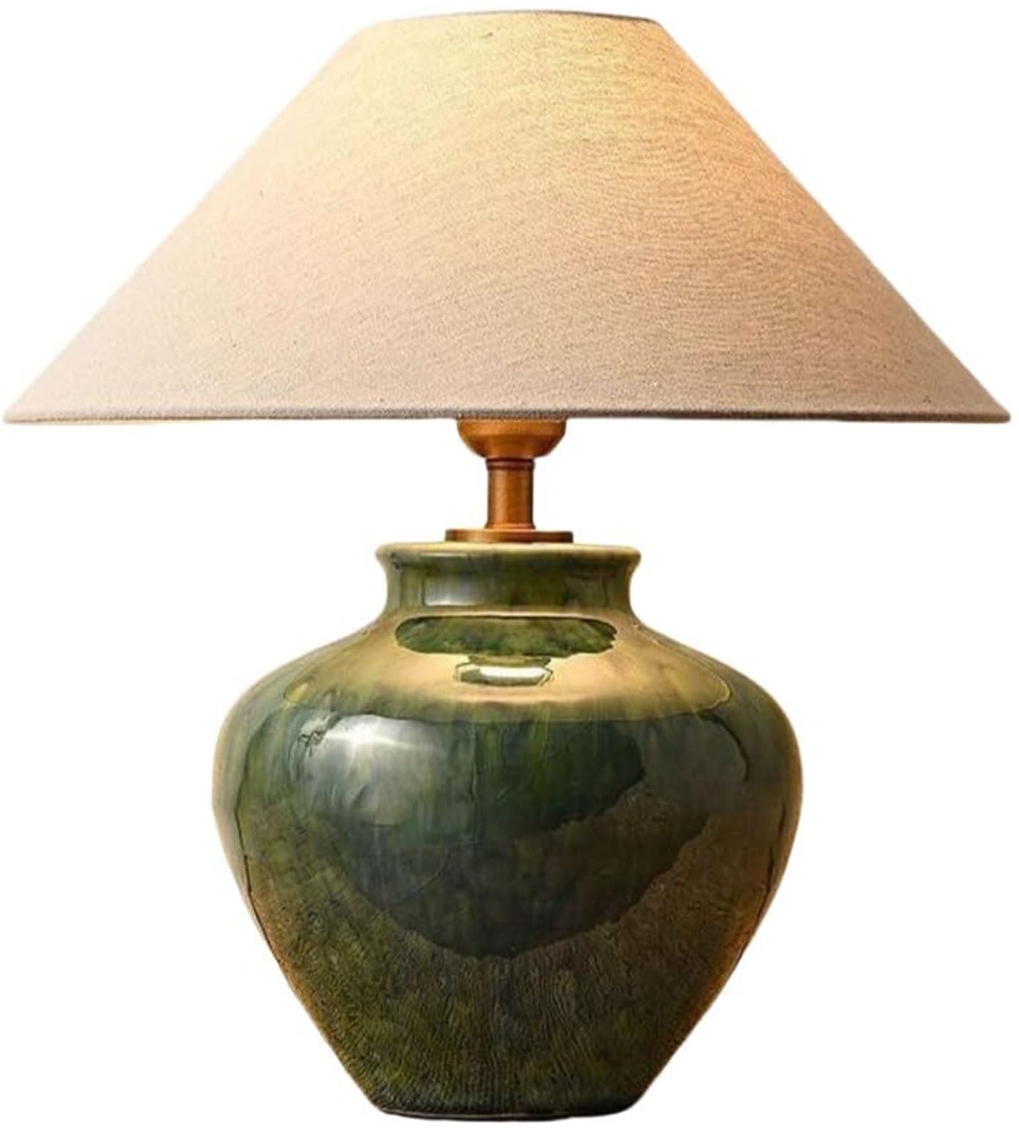 Khukhu Deep Green Wabi Sabi Green End Table Lamps Farmhouse Pot Urn Ceramic Table Lamp