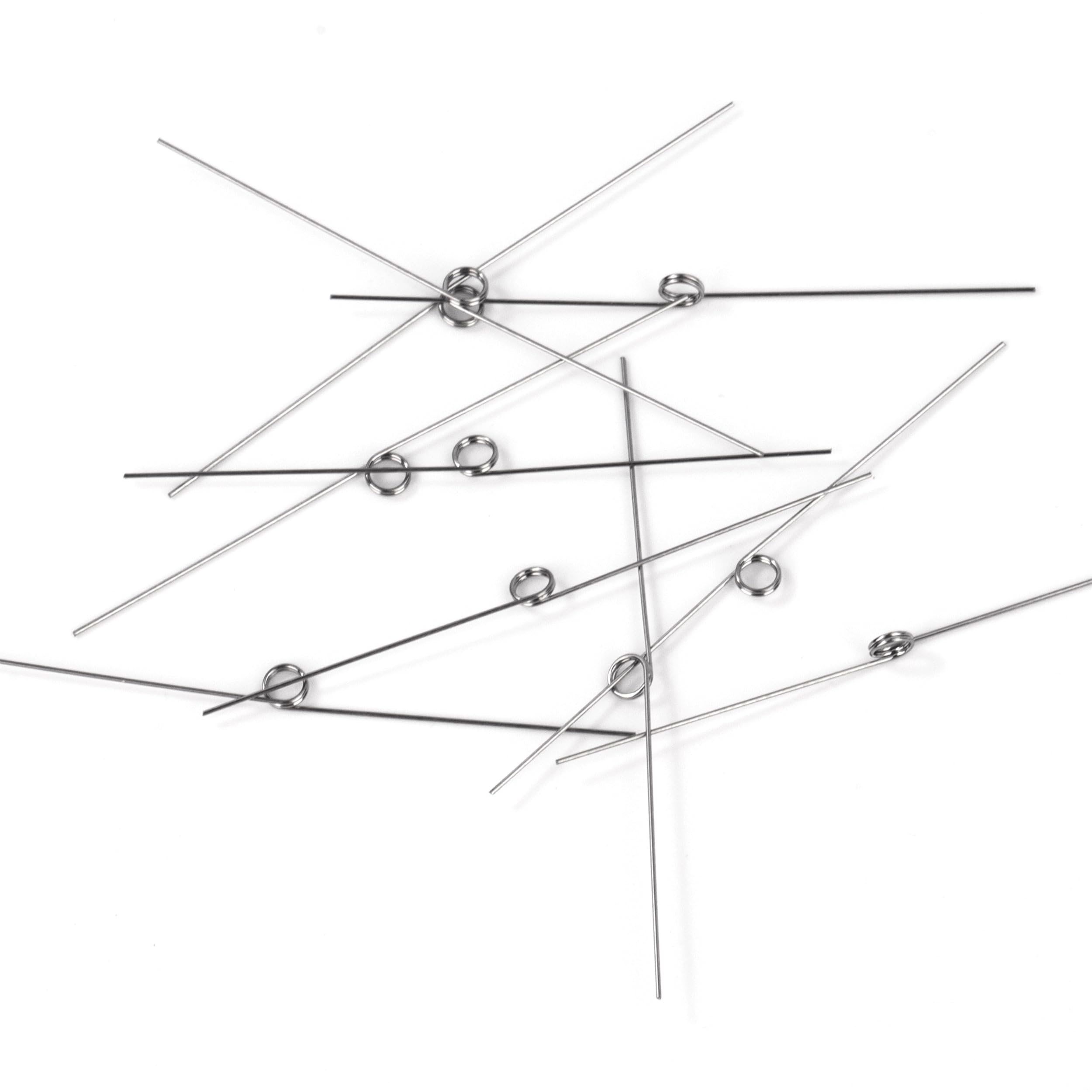 10 sztuk sprężyn skrętnych ze stali nierdzewnej, średnica drutu 0,3 mm, średnica wewnętrzna 2 mm, długość ramienia 20 mm, kąt 180°, 2 obroty w lewo 0,3 x 2 x 20 mm