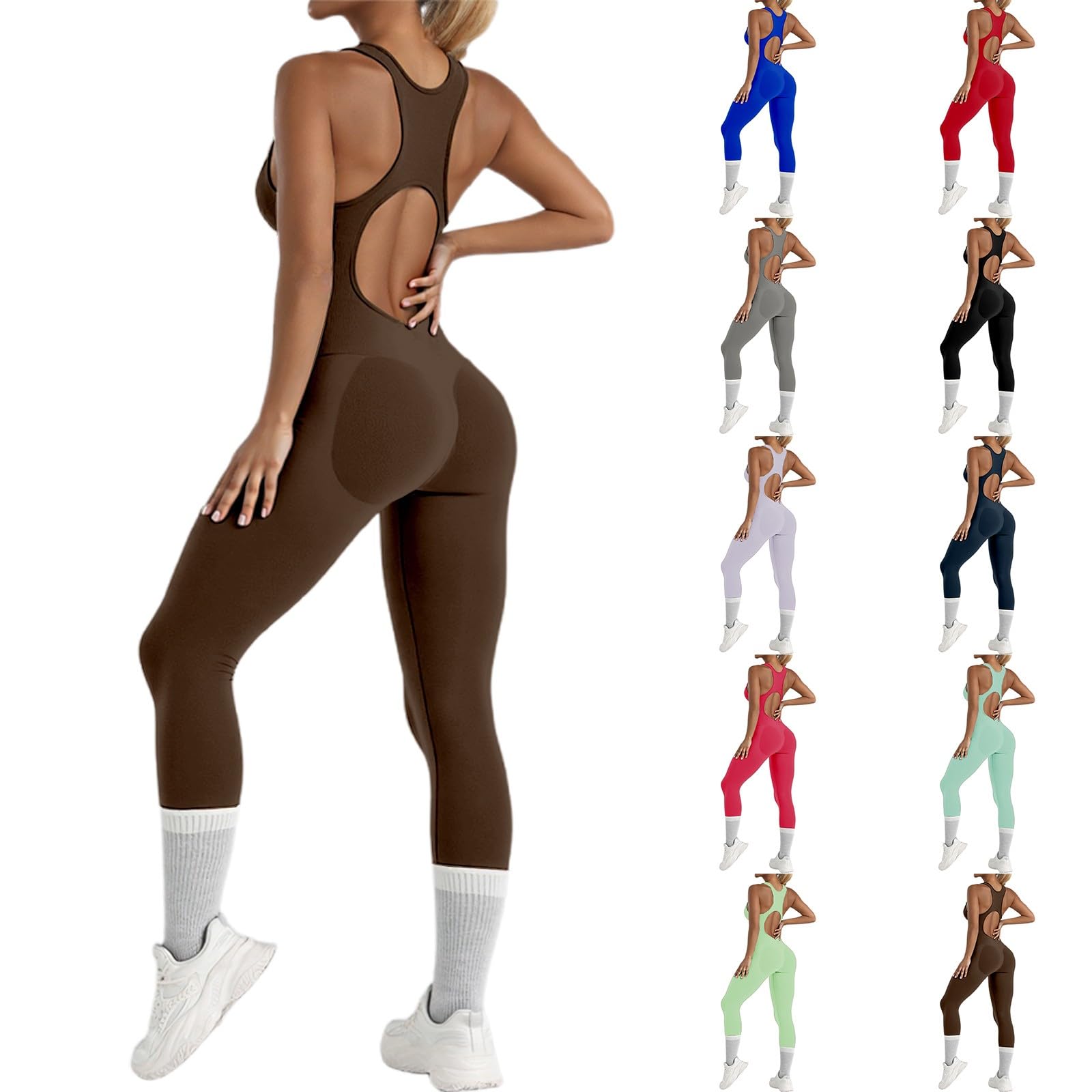 Bodycon deportivo sin mangas para mujer, mono elástico acanalado de una pieza para yoga y entrenamiento