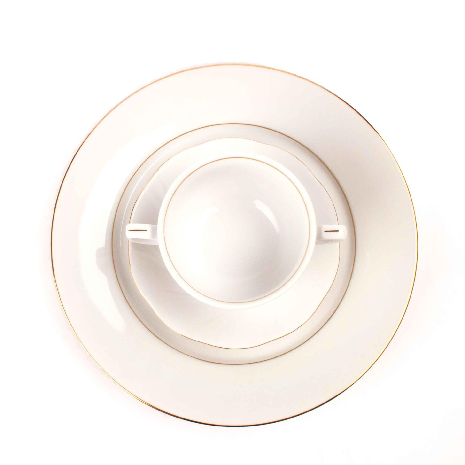 Juego de boles (24 piezas) consomé de porcelana blanca Lubeck, 12 boles consomé con asas (35 cl), 12 platillos para tazas, con filo de oro