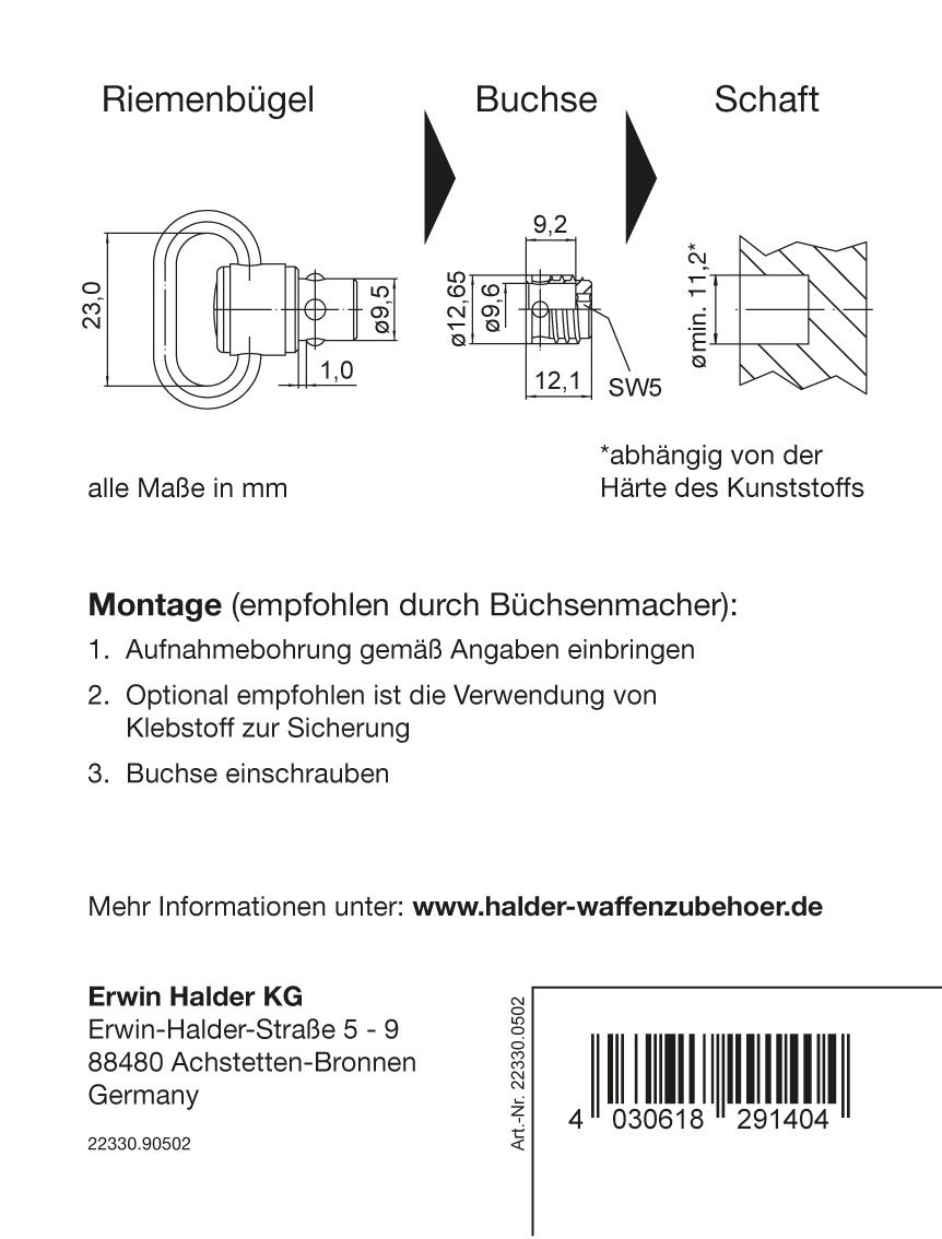 PUSH & GO Riemenbügel 9,5x1,0 für 23 mm Riemenbreite