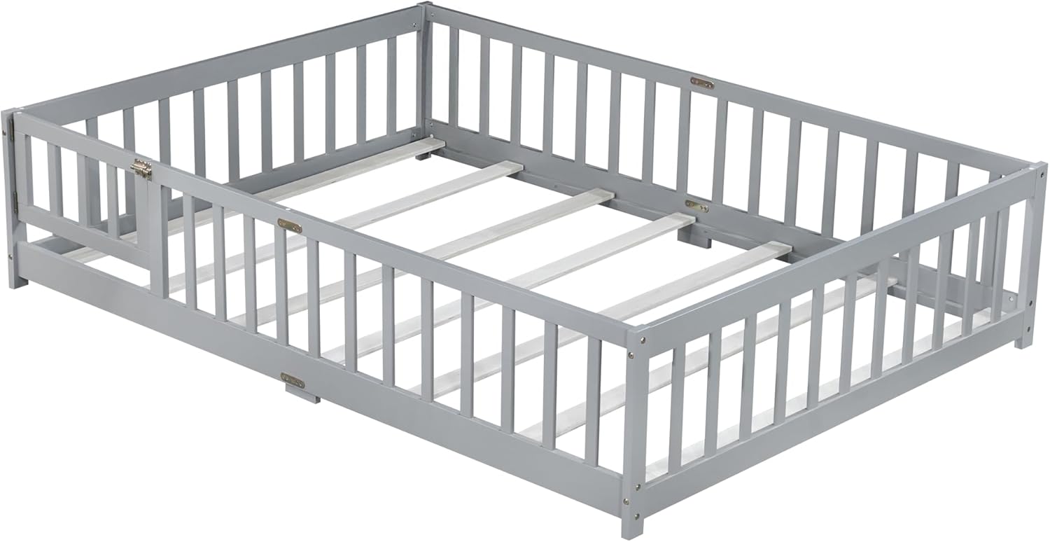 Mirightone Full Size Floor Bed frame, showing the small door and its latch mechanism.