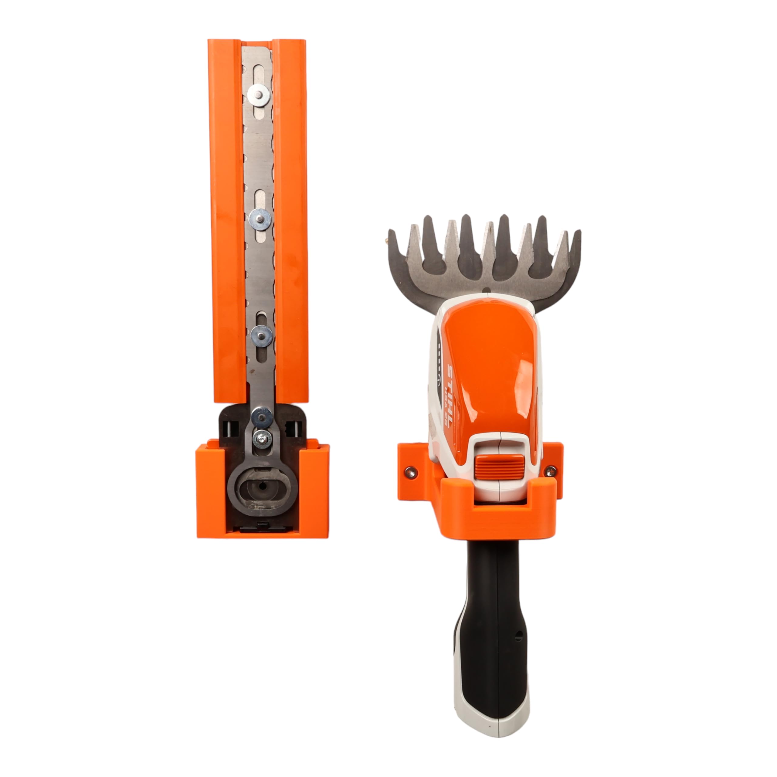 Halterung passend für STIHL HSA 26 Strauchschere Wandhalterung Gerätehalterung Zubehör Befestigung Wandhalter (Orange)