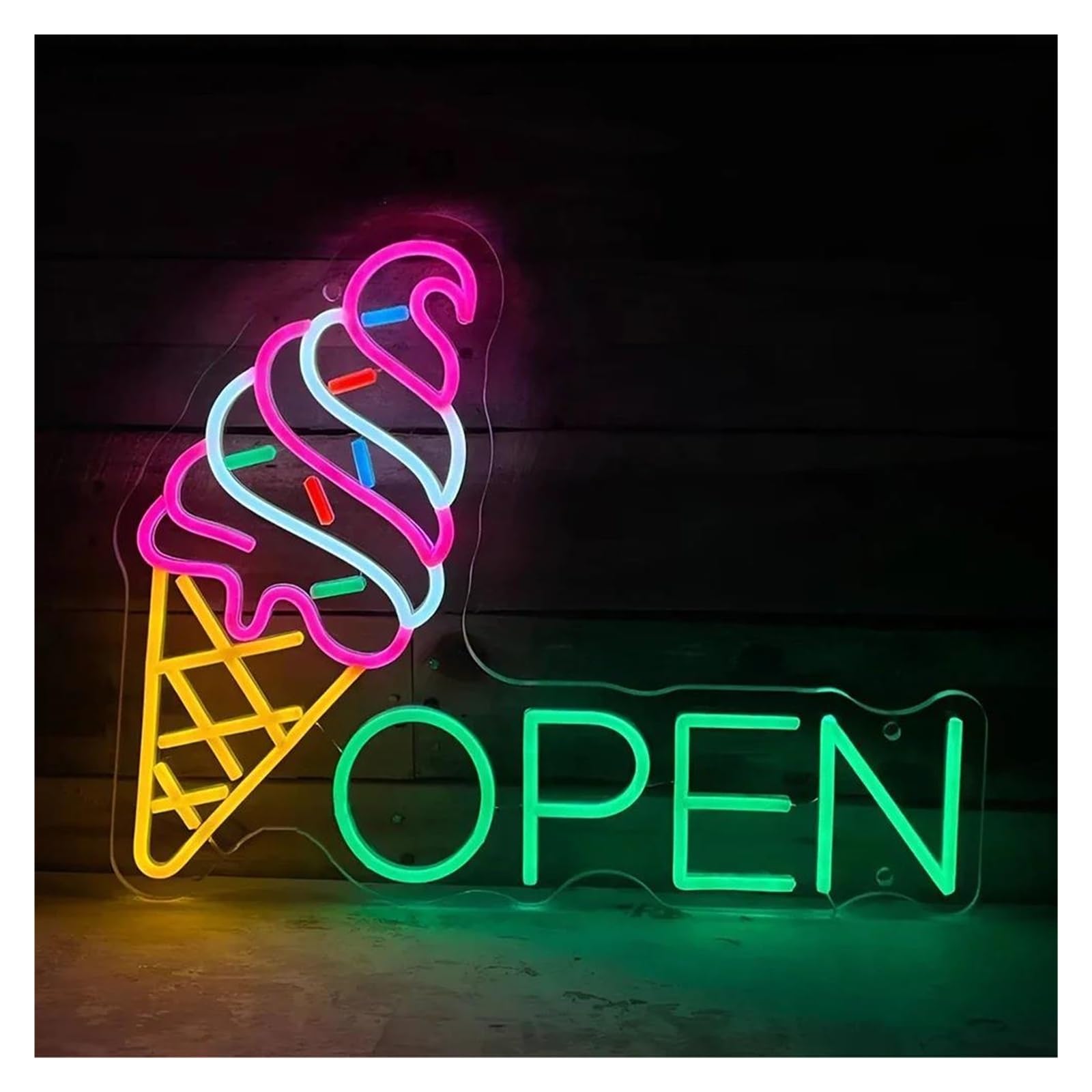 Shouxi D Sign Lamp Ice Cream Open Neon Sign For Essert Bar Restaurant Wall Ecor(,50Cm)