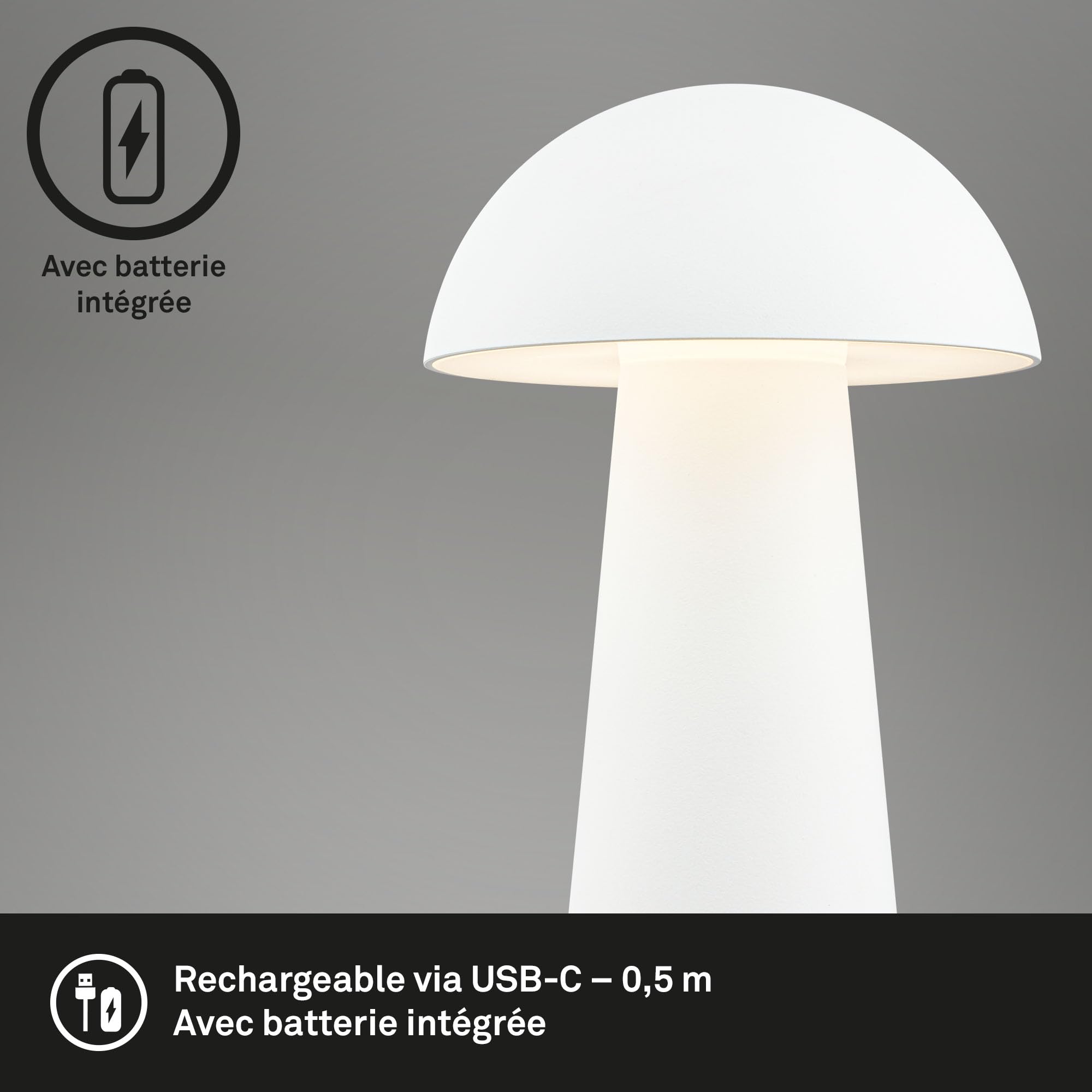 BRILONER - Mini lampe de table LED sans fil avec Touch, intensité variable par paliers, IP44, lampe de chevet, de lecture, de camping, de table, à accu, 12x19,5 cm, Blanc