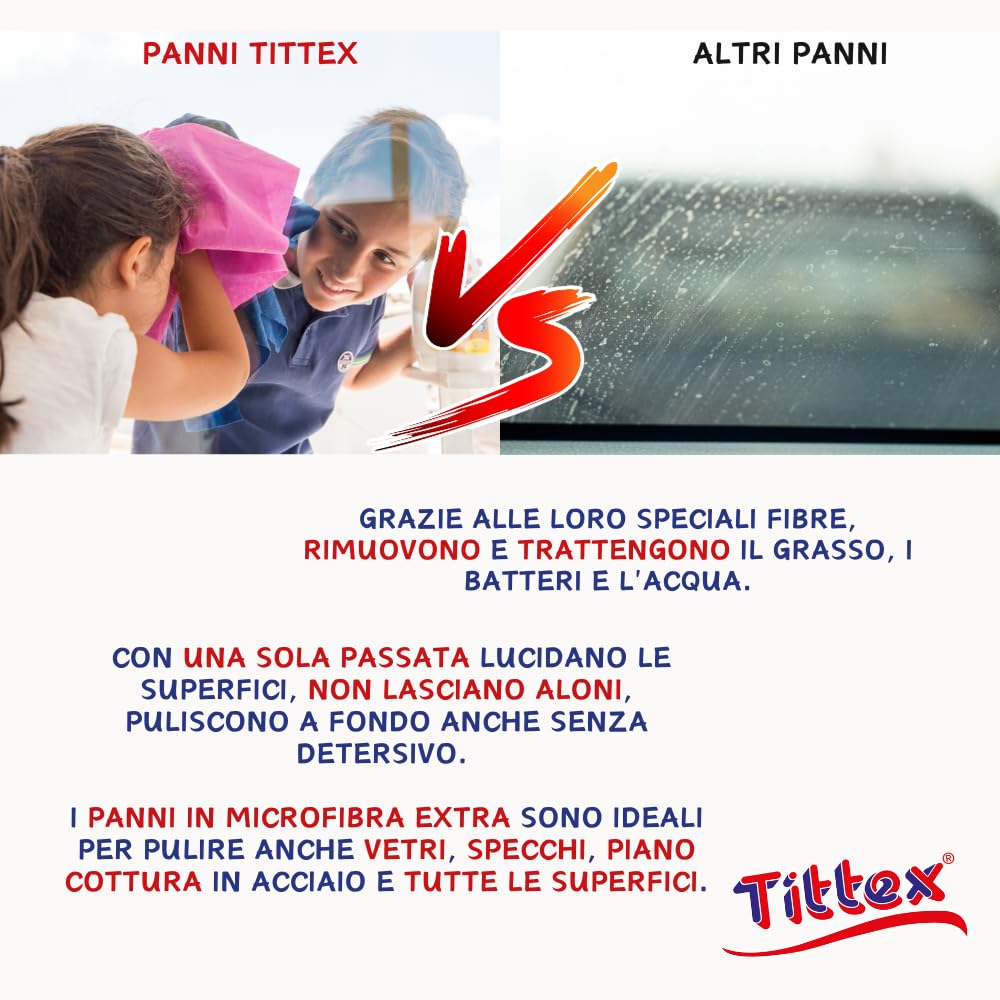 TITTEX Kit Pulizia Casa PRO: Spugne, Panni Microfibra, Panni Acciaio e vetri, Panni Pavimenti, Accessori Top per Pulizia Profonda! Set Prodotti Pulizia casa da 27 Pezzi, Borsa Shopping Inclusa