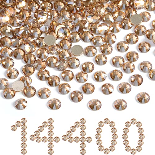 Image of Beadsland Flatback Rhinestones Bulk,14400pcs Gold Rhinestones for Nails Crafts Clothes DIY Decoration, Golden Shadow, SS20, 4.6-4.8mm | Flatback Glass Gems for Nails Crafts Clothes DIY Decoration, Glue Fix, 4.6-4.8mm