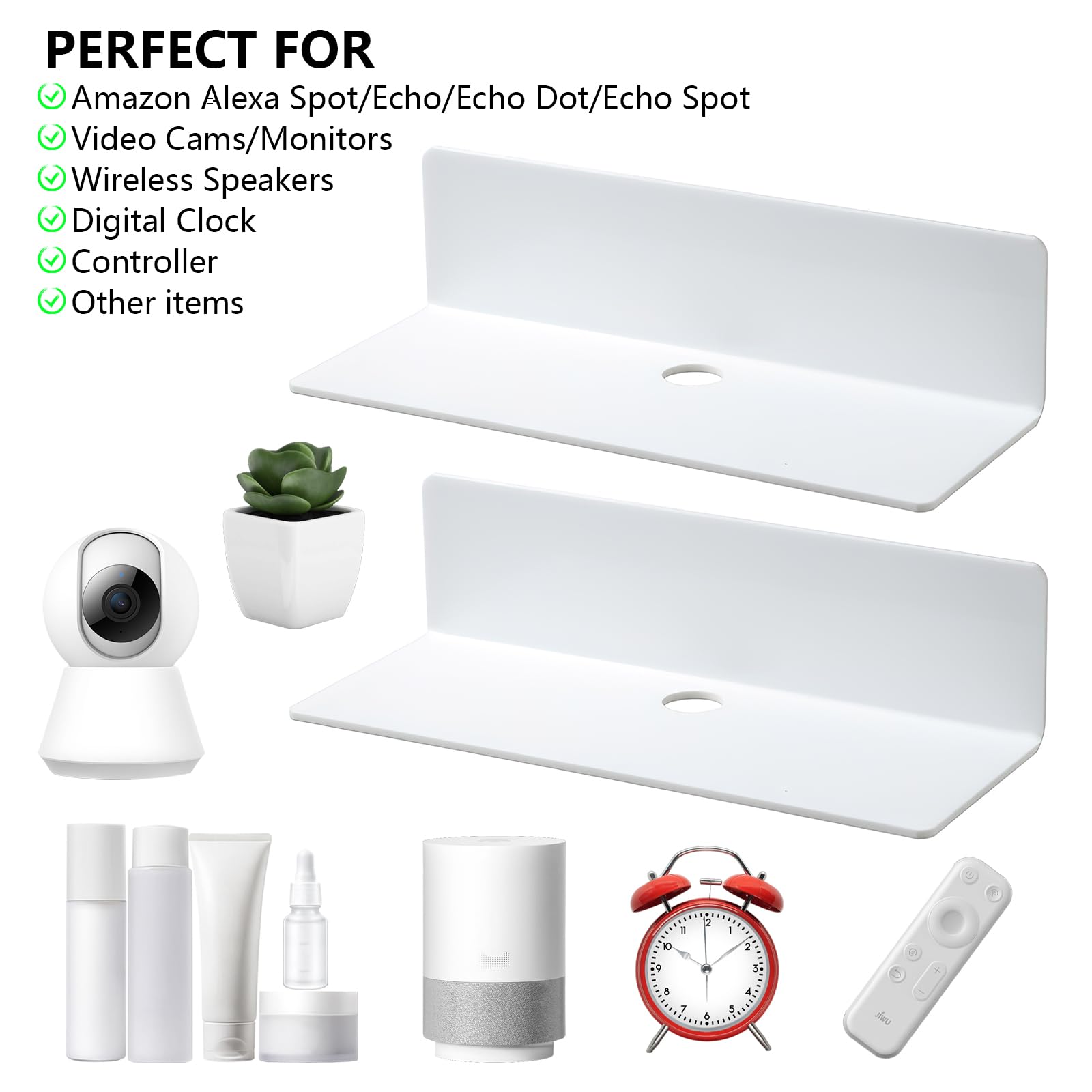 Mensoline Adesive In Acrilico Bianco - 2 Pezzi Con Fermacavi Per Parete